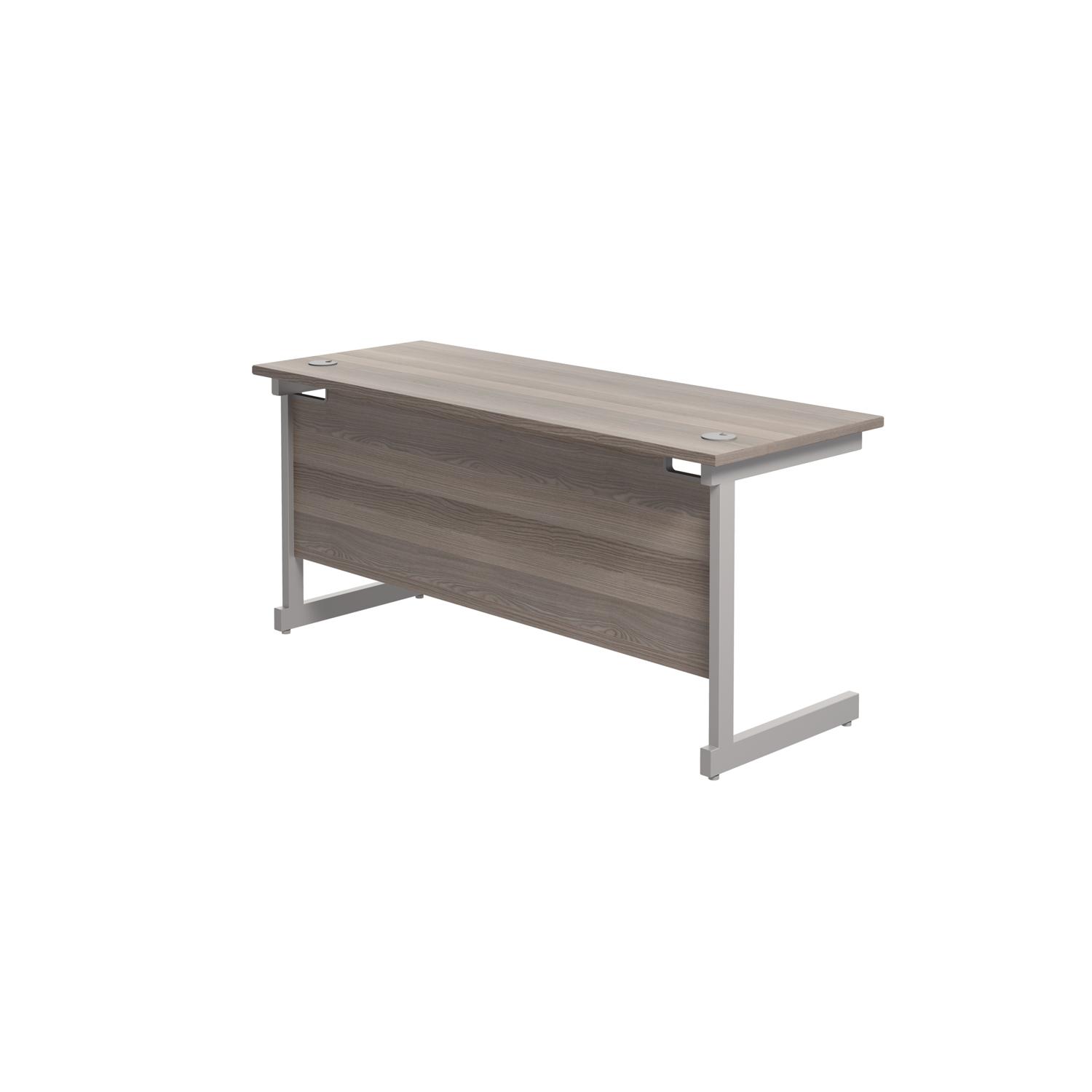 Single Upright Rectangular Desk: 600mm Deep  1600 X 600 Grey Oak/Silver