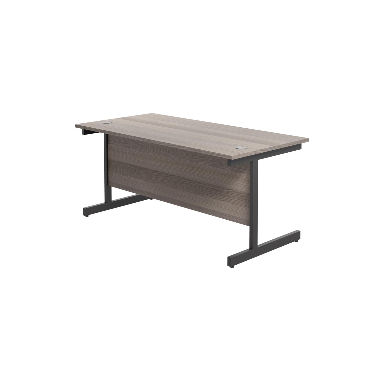 Single Upright Rectangular Desk: 800mm Deep  1600 X 800 Grey Oak/Black