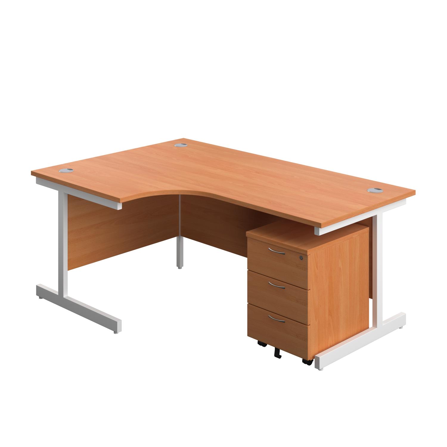 Single Upright Left Hand Radial Desk + Mobile 3 Drawer Pedestal  1800 X 1200 Beech/White