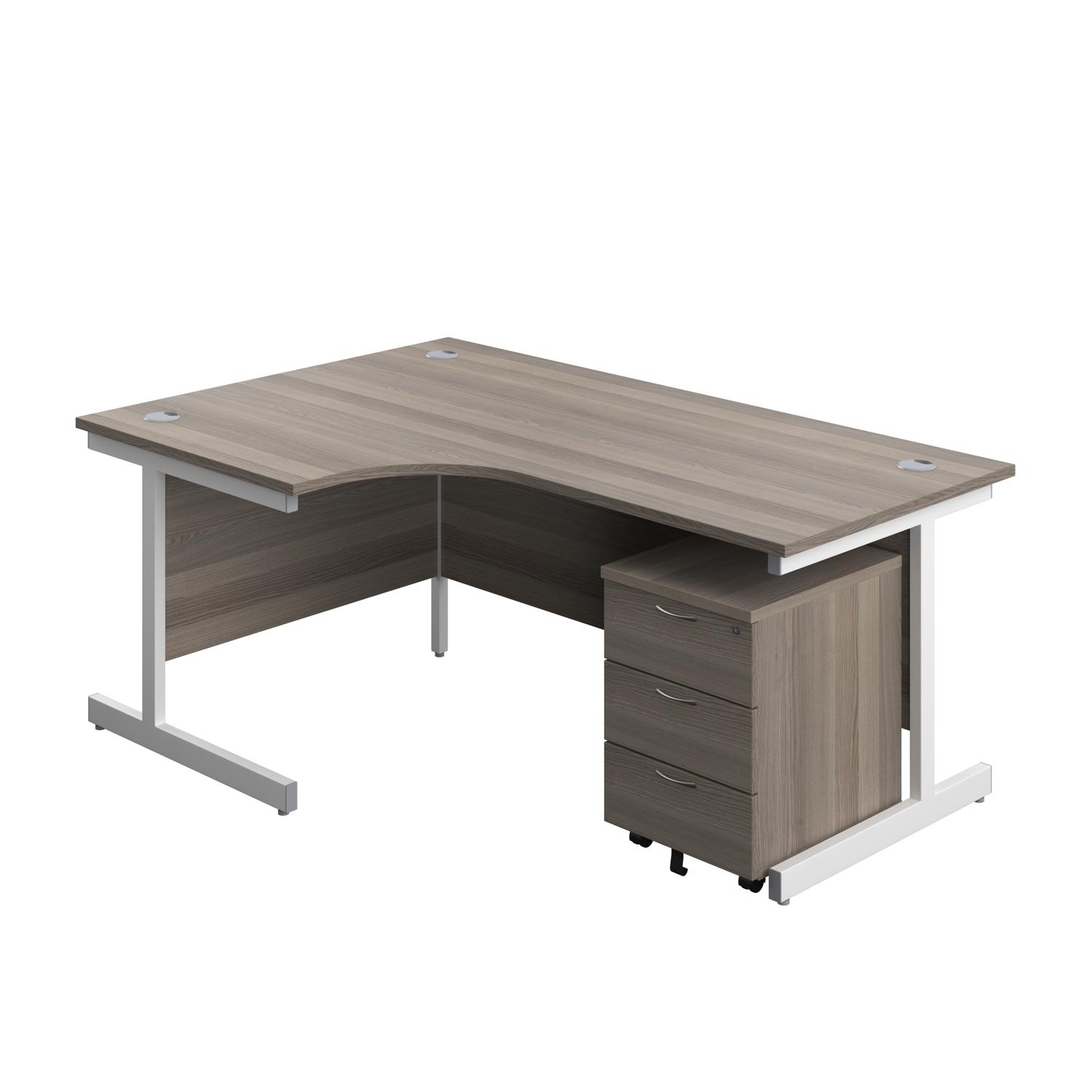 Single Upright Left Hand Radial Desk + Mobile 3 Drawer Pedestal  1800 X 1200 Grey Oak/White