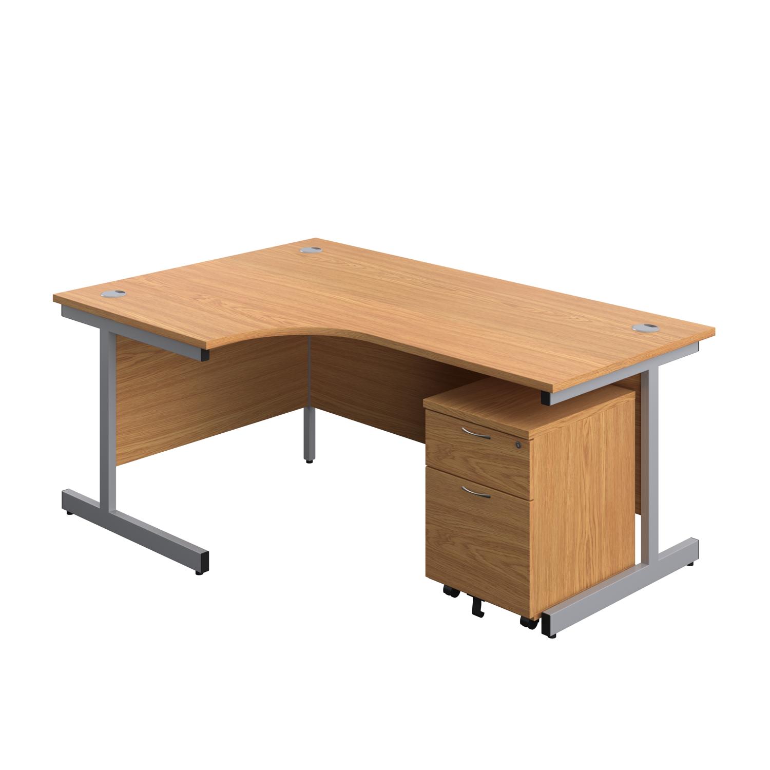 Single Upright Left Hand Radial Desk + Mobile 2 Drawer Pedestal  1800 X 1200 Nova Oak/Silver