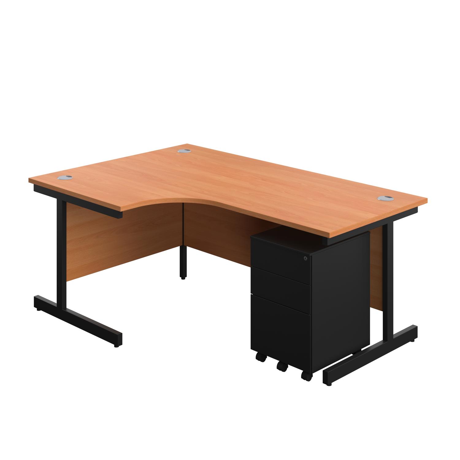 Single Upright Left Hand Radial Desk + Under Desk Steel Pedestal 3 Drawers  1800 X 1200 Beech/Black