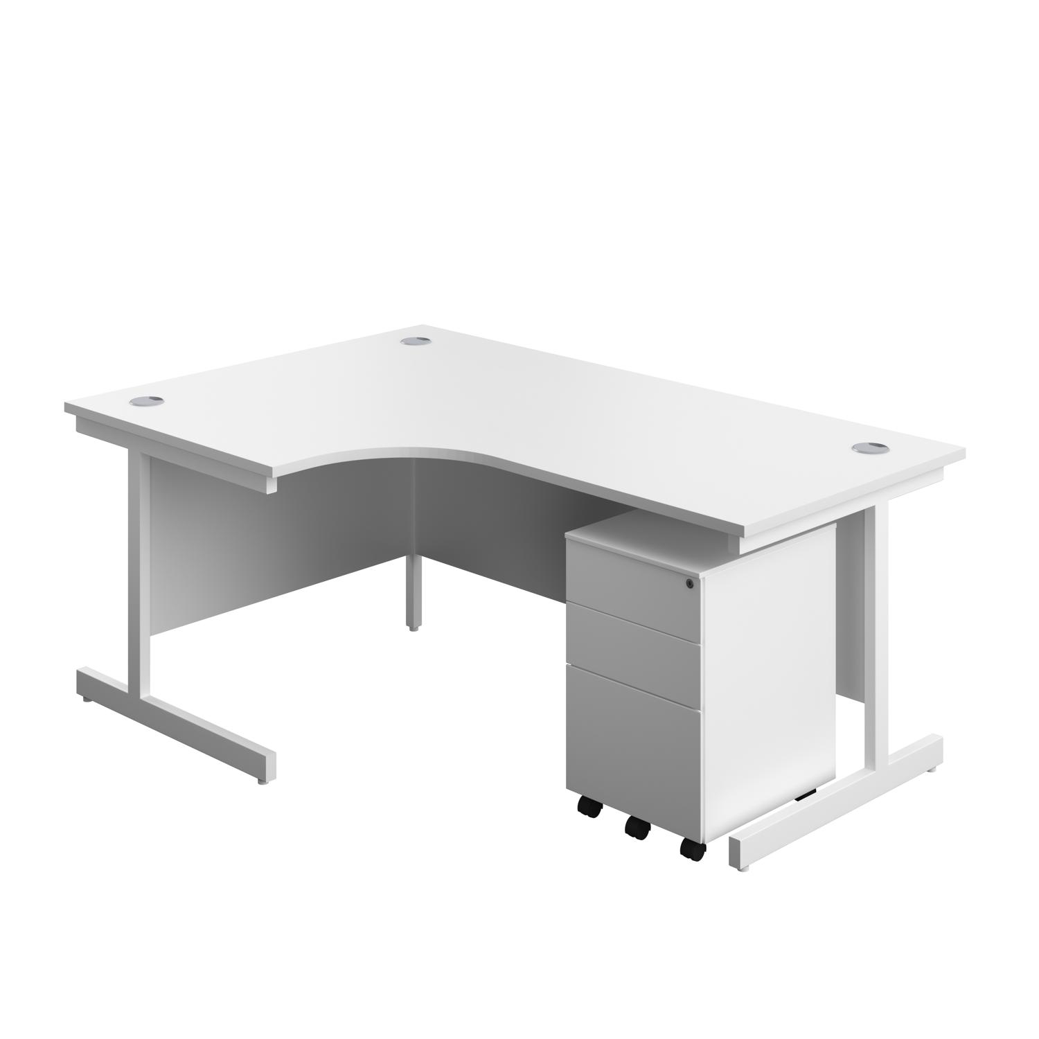 Single Upright Left Hand Radial Desk + Under Desk Steel Pedestal 3 Drawers  1800 X 1200 White/White