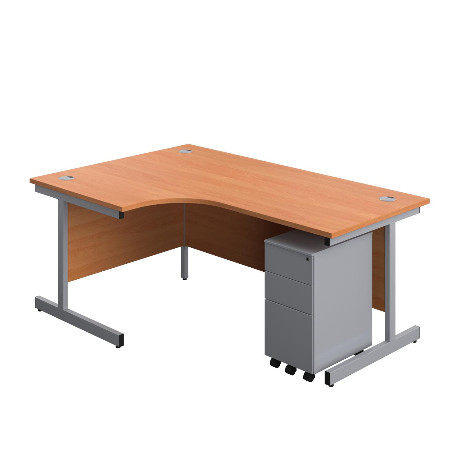 Single Upright Left Hand Radial Desk + Slimline Steel Pedestal 3 Drawers  1800 X 1200 Beech/Silver