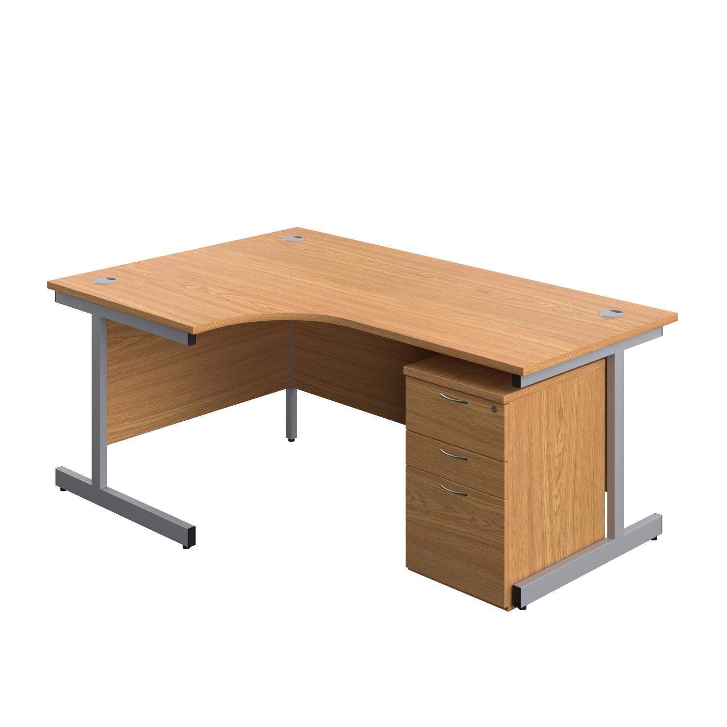 Single Upright Left Hand Radial Desk + High Mobile Pedestal 3 Drawer  1800 X 1200 Nova Oak/Silver