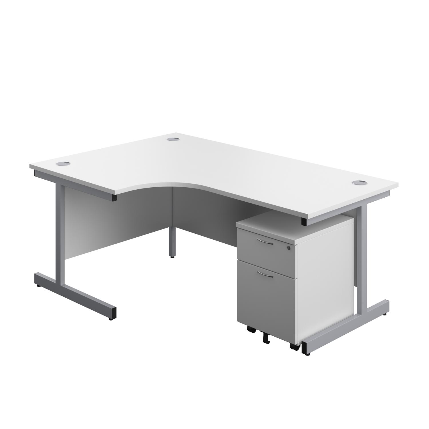 Single Upright Left Hand Radial Desk + Mobile 2 Drawer Pedestal  1800 X 1200 White/Silver