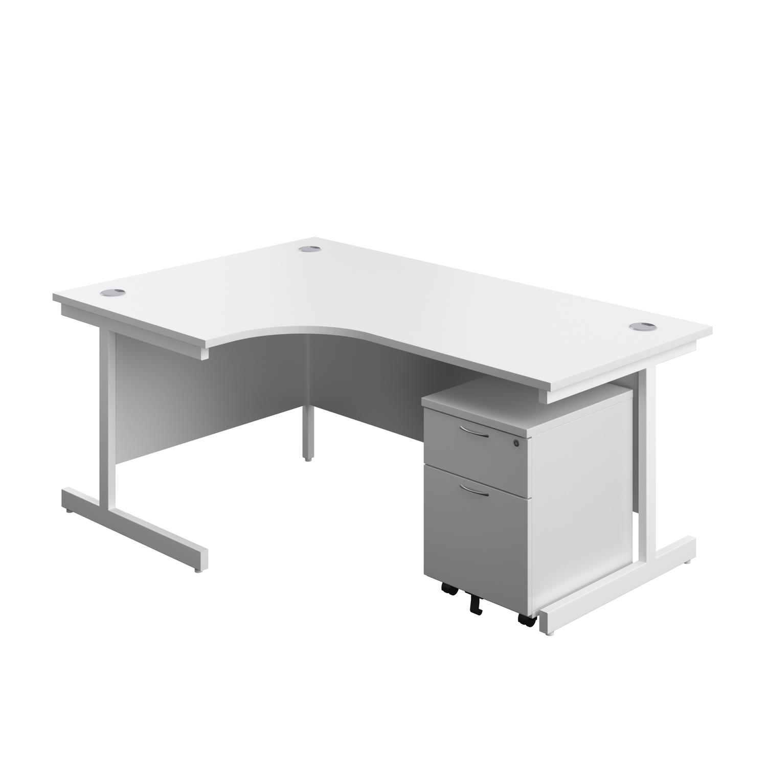 Single Upright Left Hand Radial Desk + Mobile 2 Drawer Pedestal  1800 X 1200 White/White