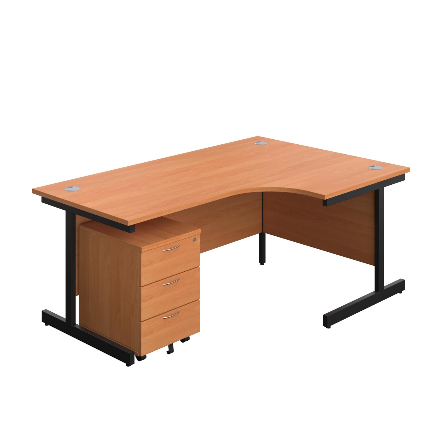 Single Upright Right Hand Radial Desk + Mobile 3 Drawer Pedestal  1800 X 1200 Beech/Black