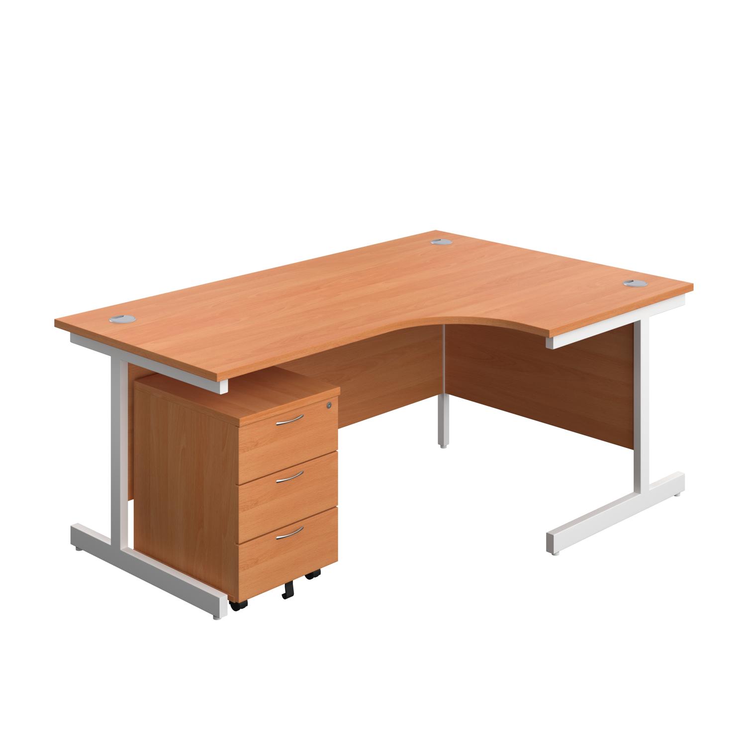 Single Upright Right Hand Radial Desk + Mobile 3 Drawer Pedestal  1800 X 1200 Beech/White