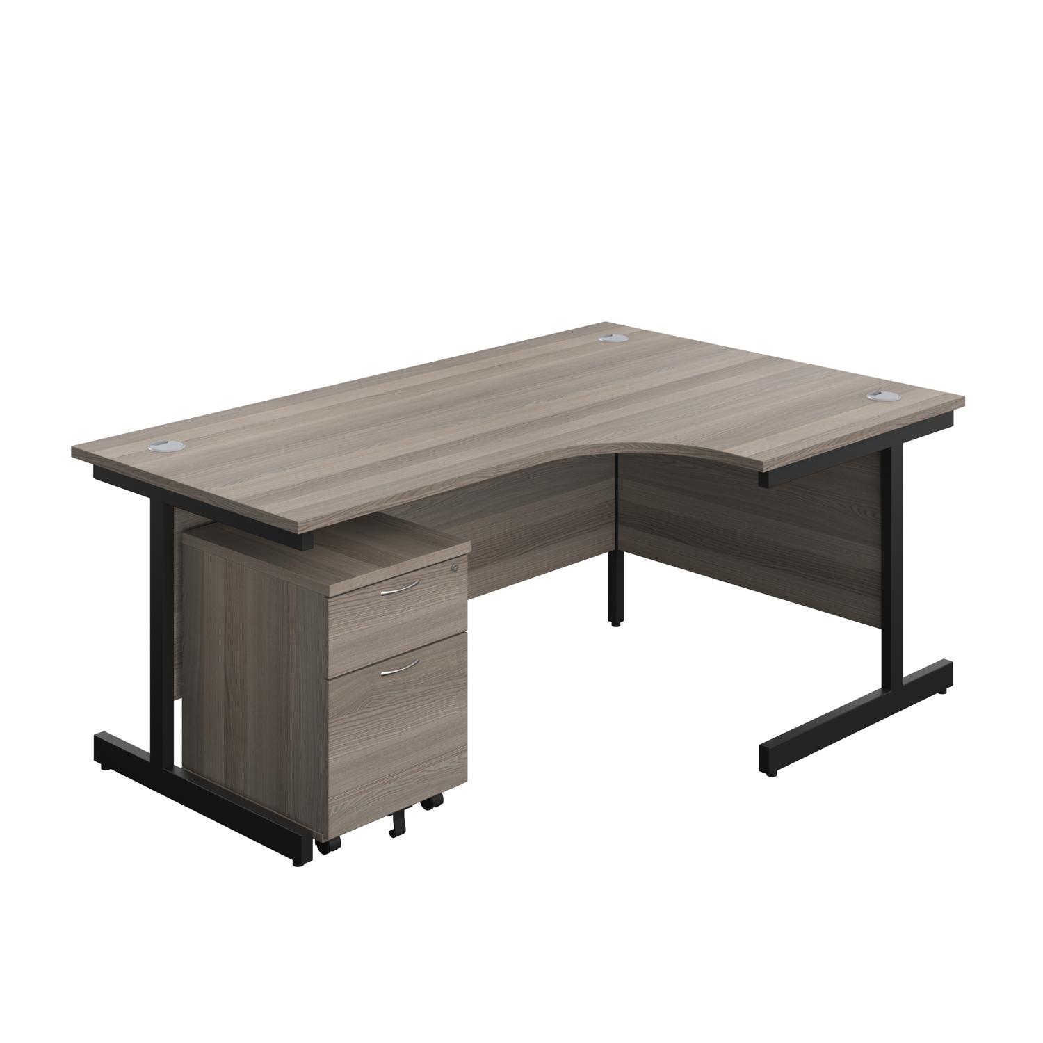 Single Upright Right Hand Radial Desk + Mobile 2 Drawer Pedestal  1800 X 1200 Grey Oak/Black