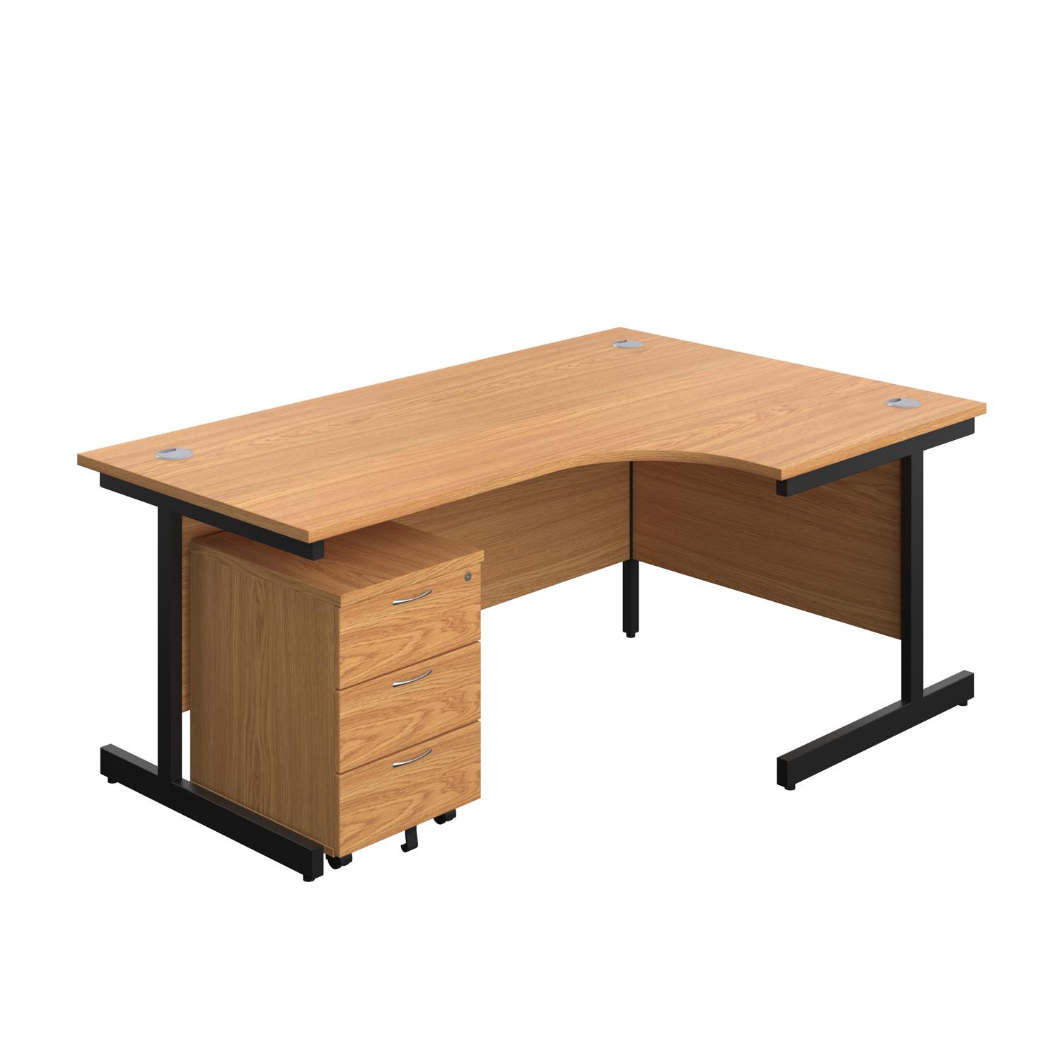 Single Upright Right Hand Radial Desk + Mobile 3 Drawer Pedestal  1800 X 1200 Nova Oak/Black