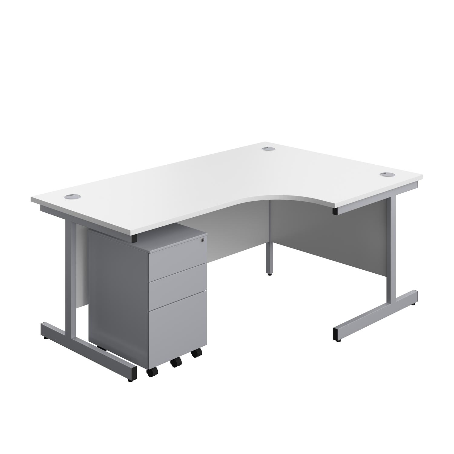 Single Upright Right Hand Radial Desk + Under Desk Steel Pedestal 3 Drawers 1800 X 1200 White/Silver Single Upright Right Hand Radial Desk + Under Desk Steel Pedestal 3 Drawers 1800 X 1200 White/Silver