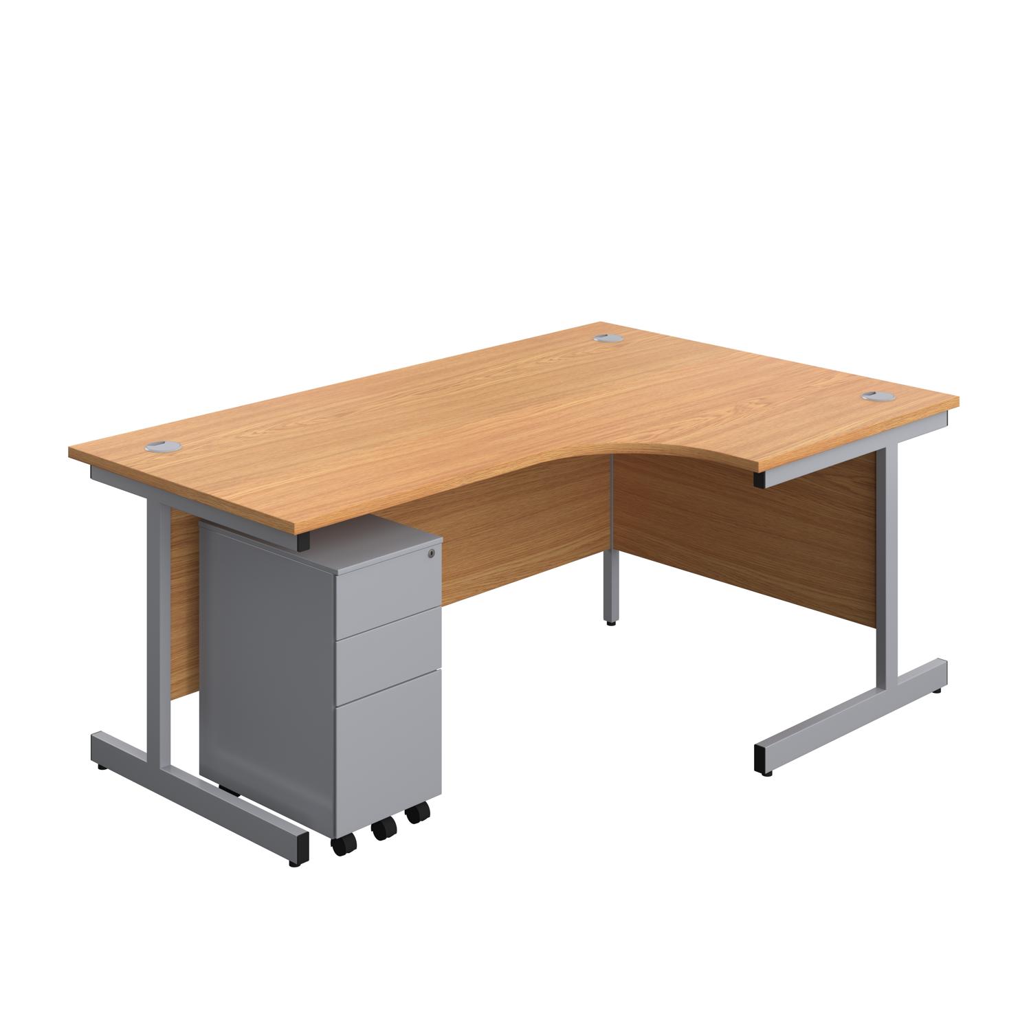 Single Upright Right Hand Radial Desk + Slimline Steel Pedestal 3 Drawers  1800 X 1200 Nova Oak/Silver