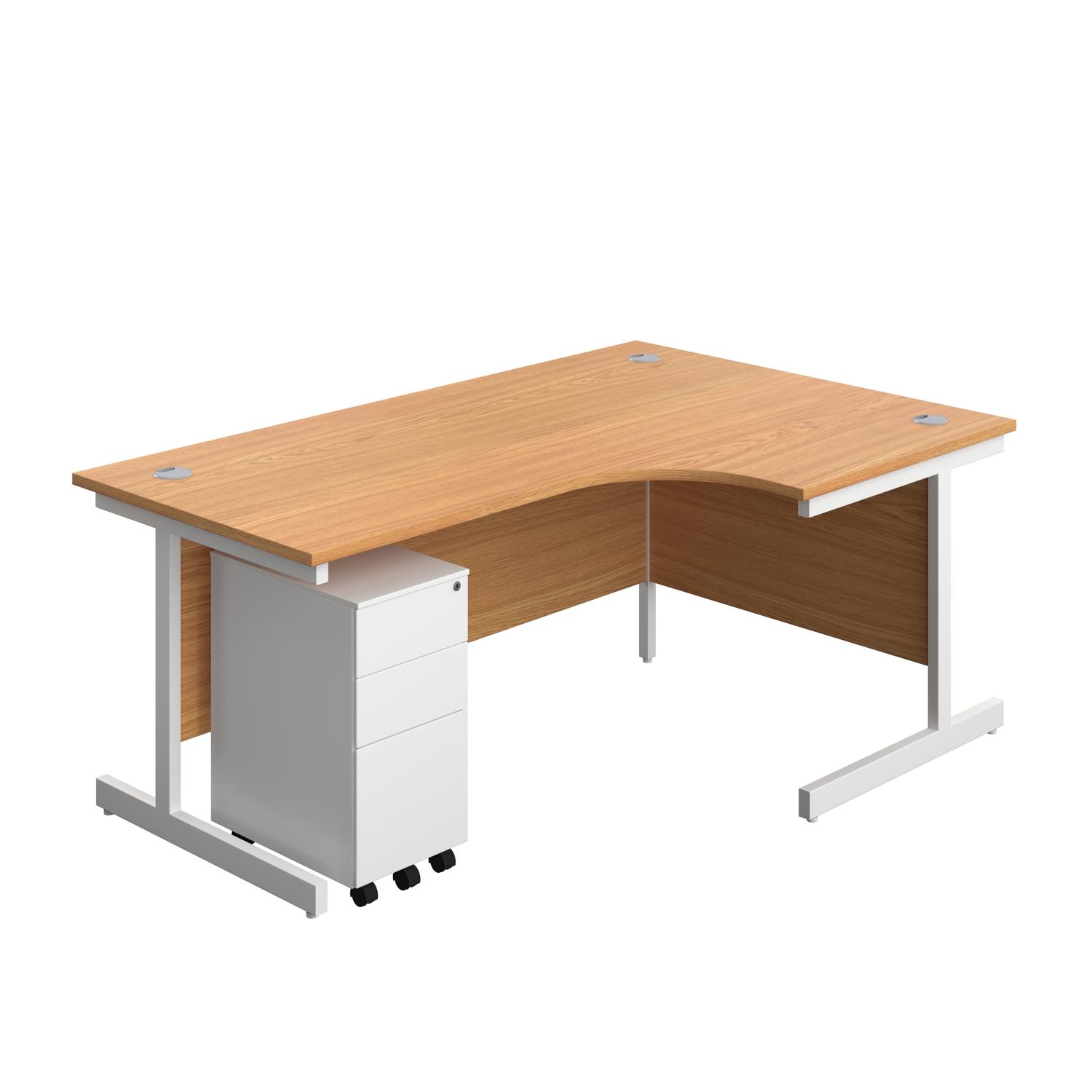 Single Upright Right Hand Radial Desk + Slimline Steel Pedestal 3 Drawers  1800 X 1200 Nova Oak/White