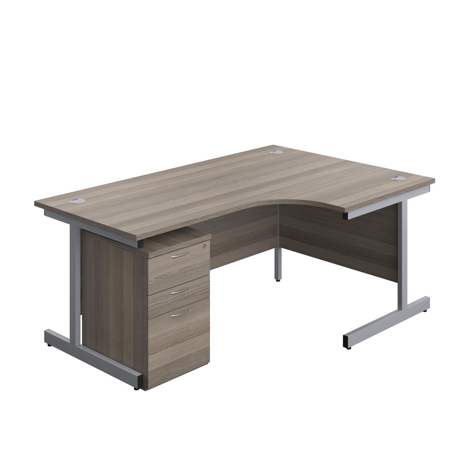 Single Upright Right Hand Radial Desk + High Mobile Pedestal 3 Drawer  1800 X 1200 Grey Oak/Silver