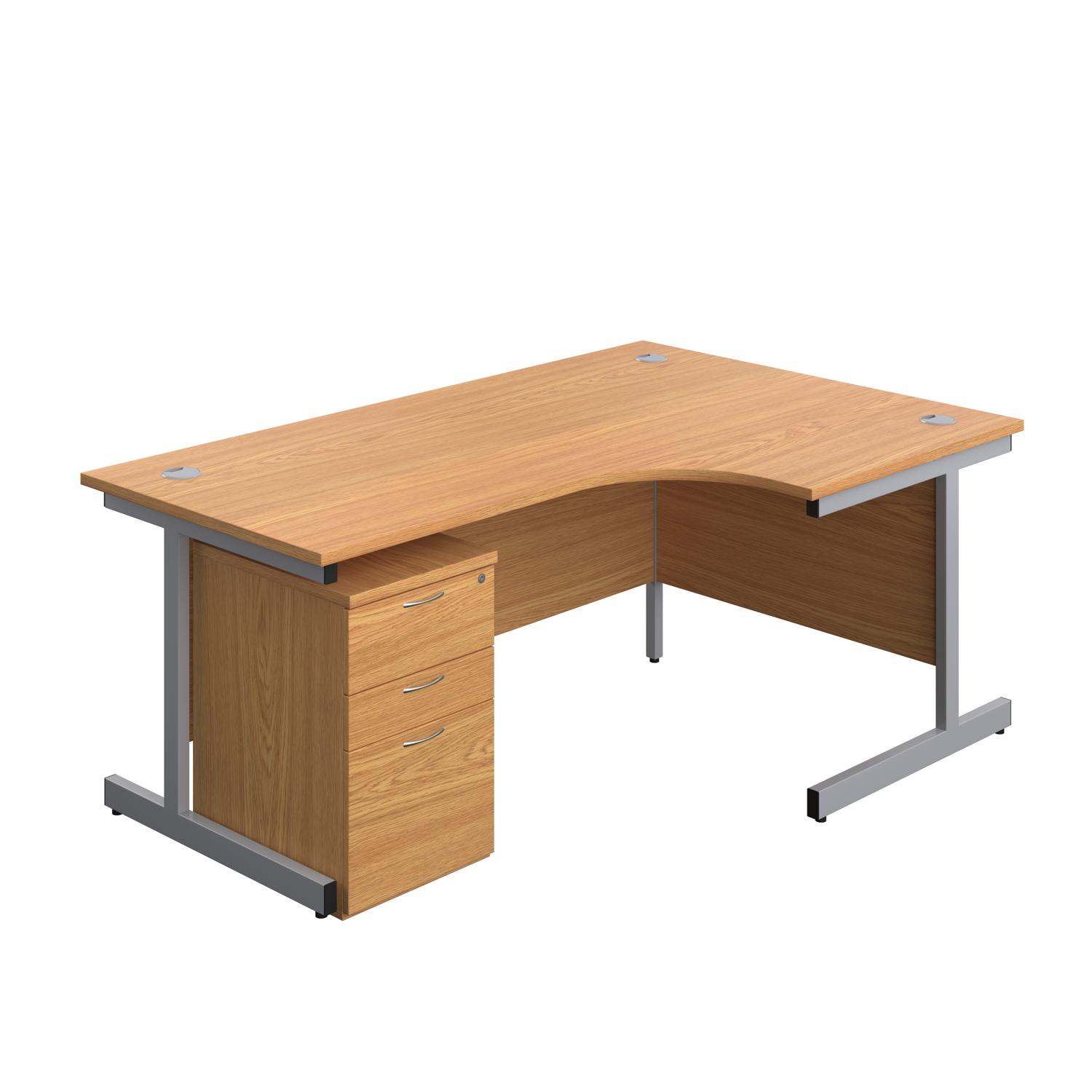 Single Upright Right Hand Radial Desk + High Mobile Pedestal 3 Drawer (Nova Oak/Silver)