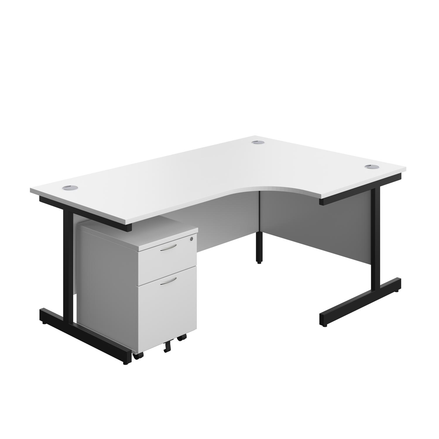 Single Upright Right Hand Radial Desk + Mobile 2 Drawer Pedestal  1800 X 1200 White/Black