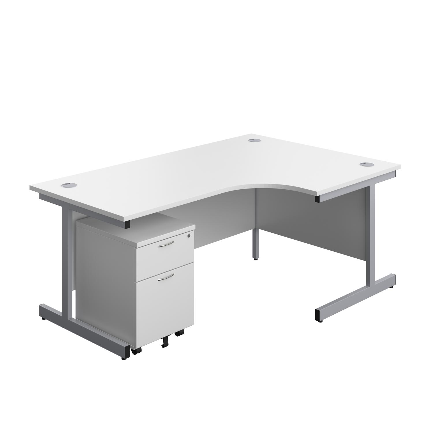 Single Upright Right Hand Radial Desk + Mobile 2 Drawer Pedestal  1800 X 1200 White/Silver