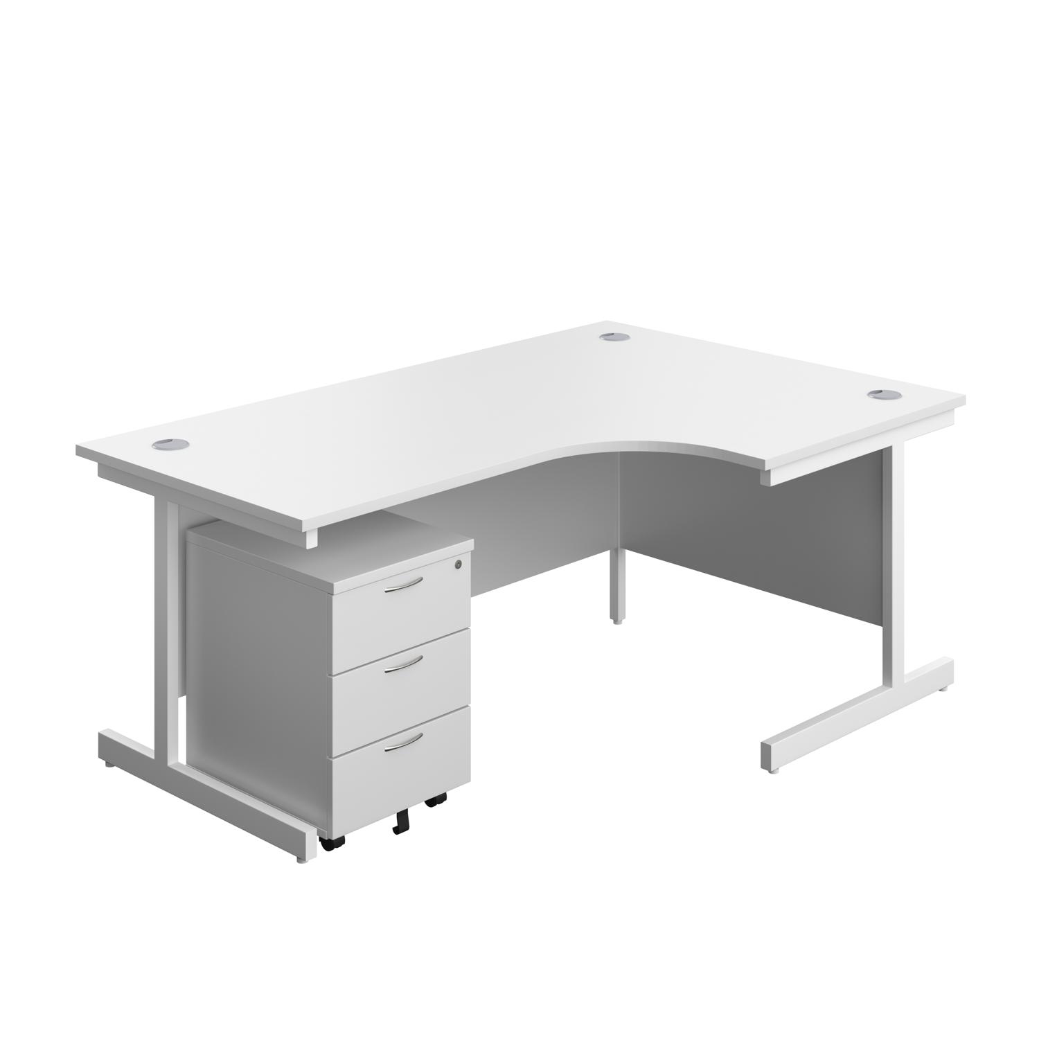 Single Upright Right Hand Radial Desk + Mobile 3 Drawer Pedestal  1800 X 1200 White/White