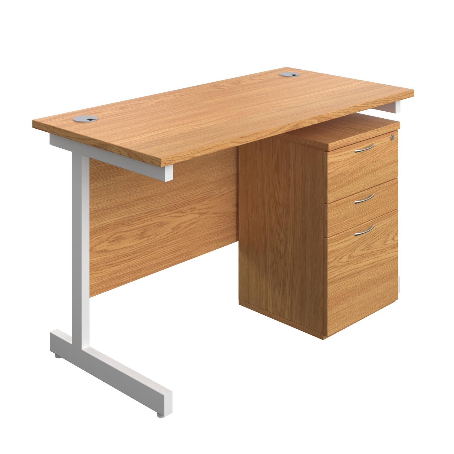 Single Upright Rectangular Desk + High Mobile Pedestal 3 Drawer  1200 X 600 Nova Oak/White