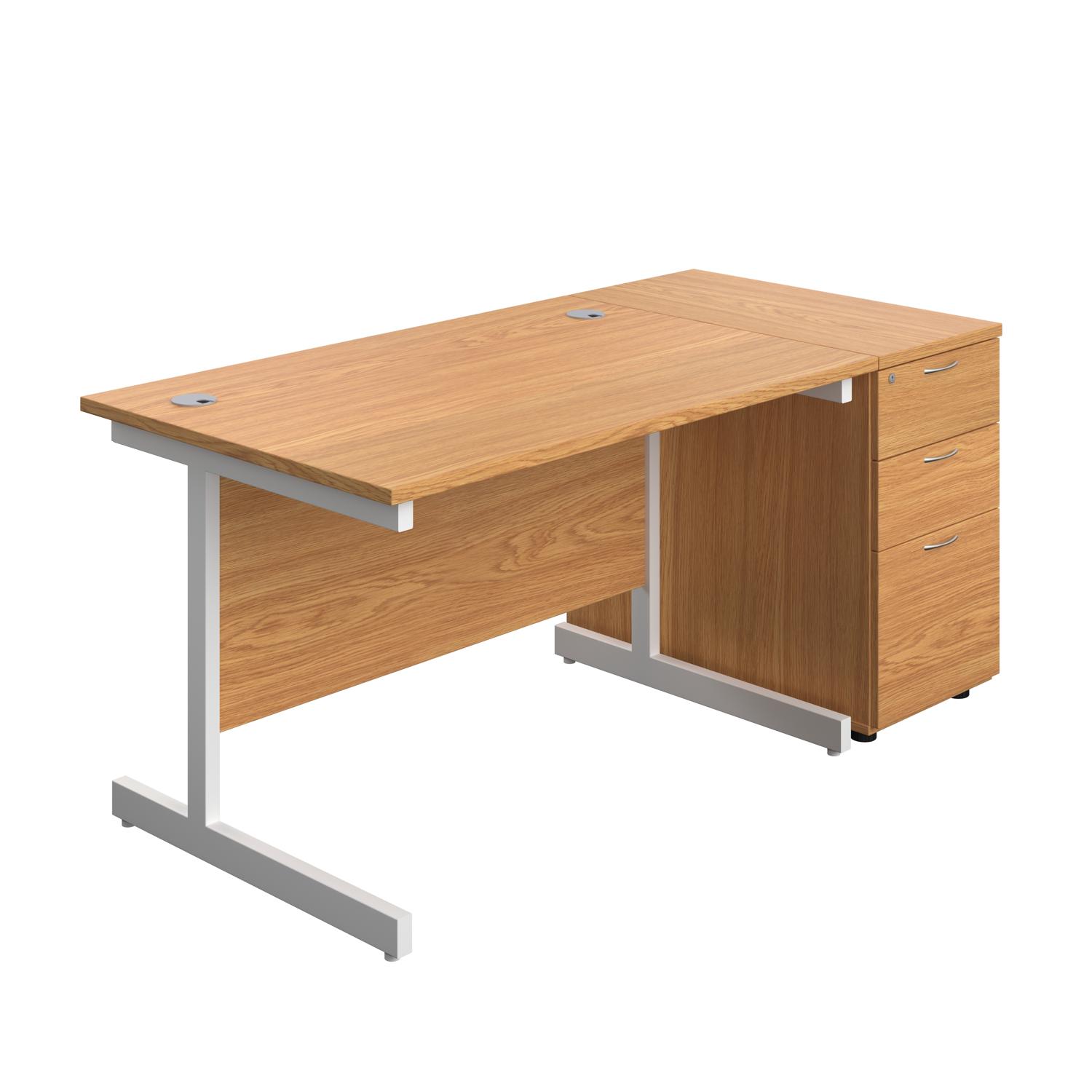 Single Upright Rectangular Desk + Desk High 3 Drawer Pedestal  1200 X 800 Nova Oak/White