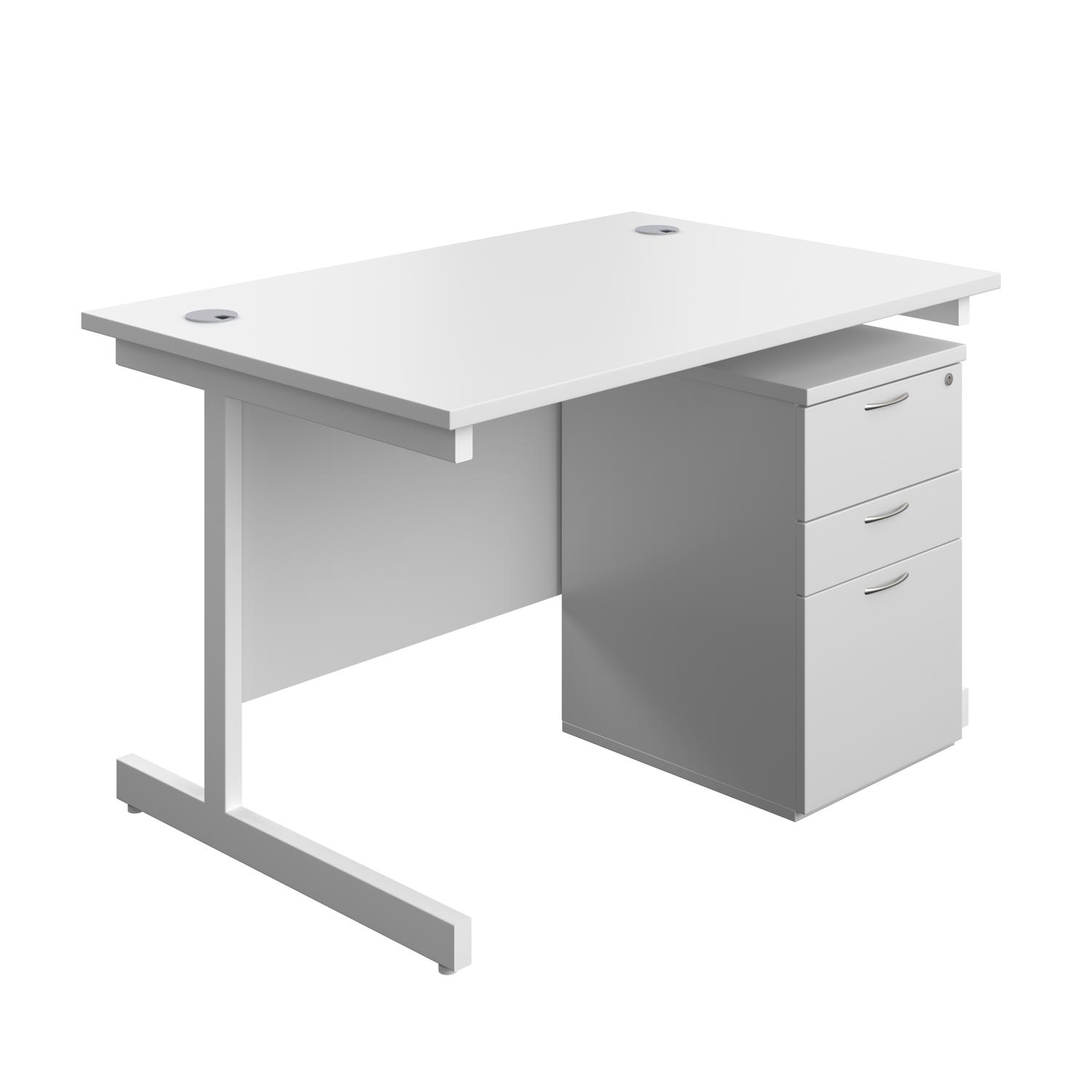 Single Upright Rectangular Desk + High Mobile Pedestal 3 Drawer  1200 X 800 White/White
