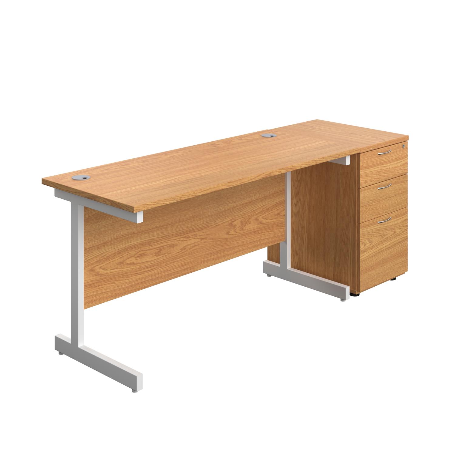 Single Upright Rectangular Desk + Desk High 3 Drawer Pedestal  1400 X 600 Nova Oak/White