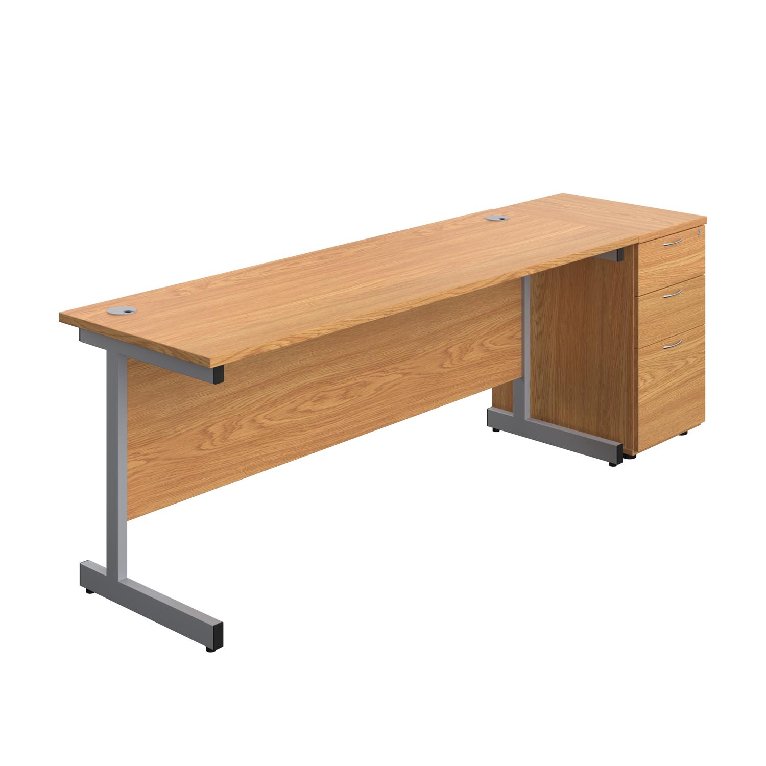 Single Upright Rectangular Desk + Desk High 3 Drawer Pedestal  1800 X 600 Nova Oak/Silver