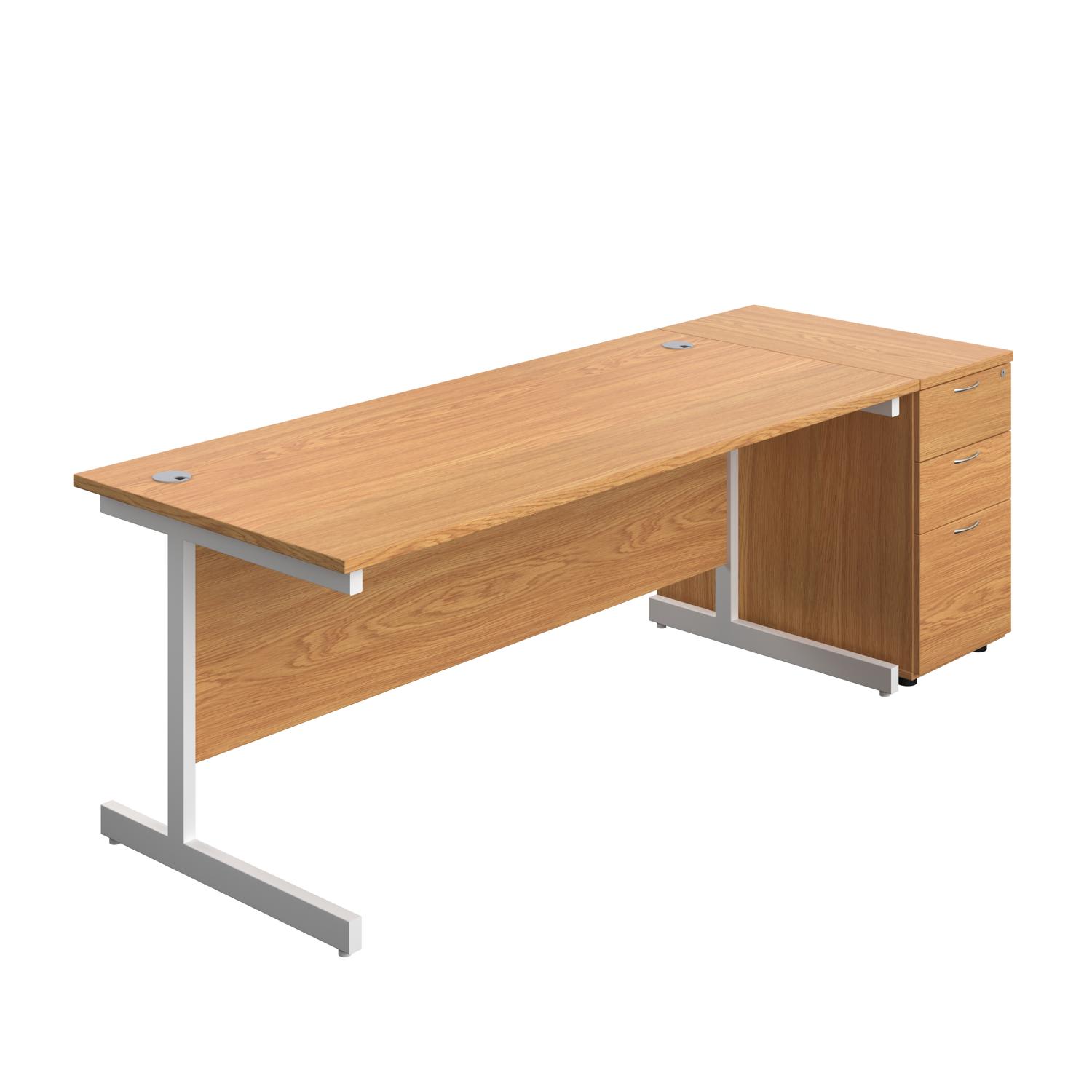 Single Upright Rectangular Desk + Desk High 3 Drawer Pedestal  1800 X 800 Nova Oak/White