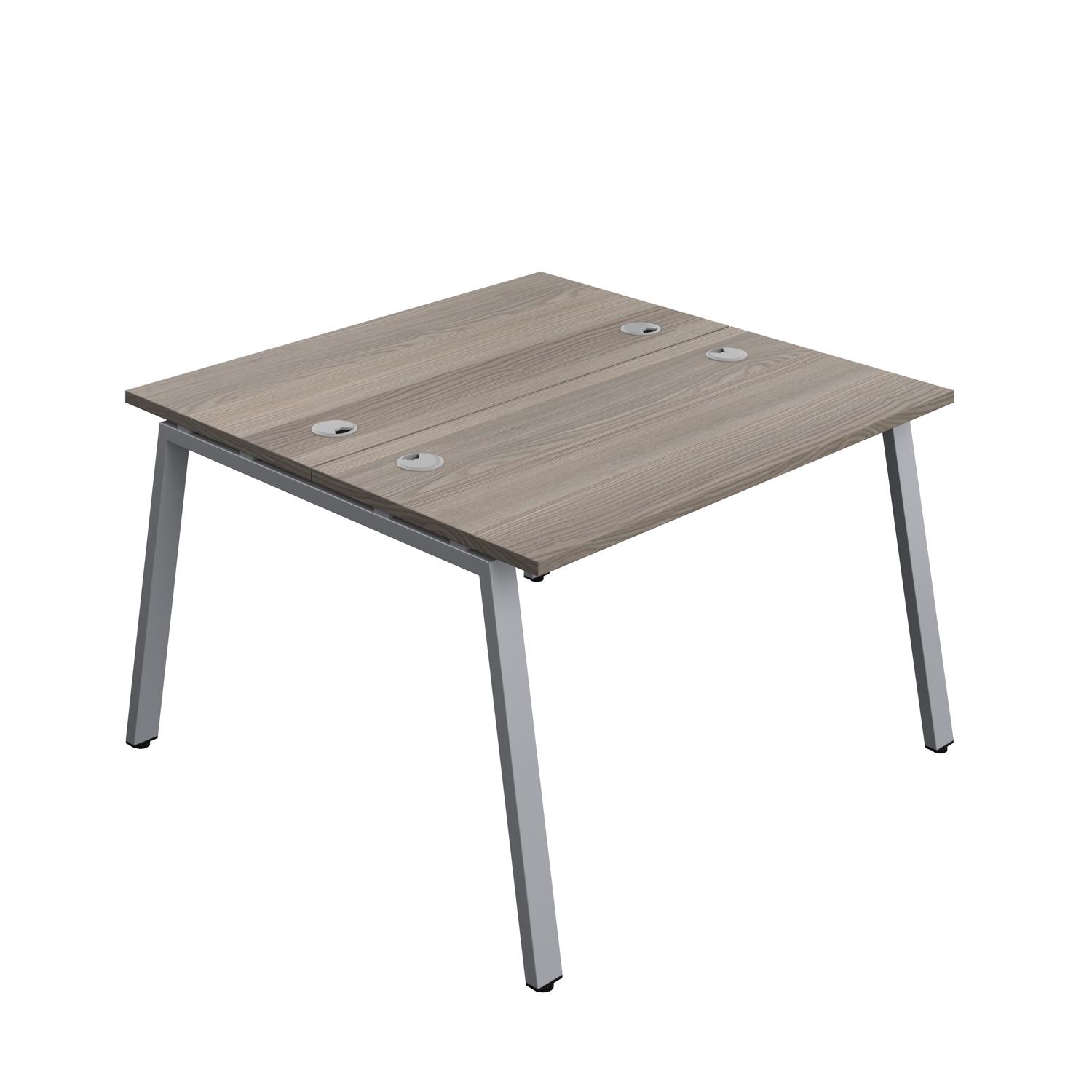 Synergy Bench with Cable Ports: 2 Person : A-Frame Leg : 1200 700 Grey Oak/Silver