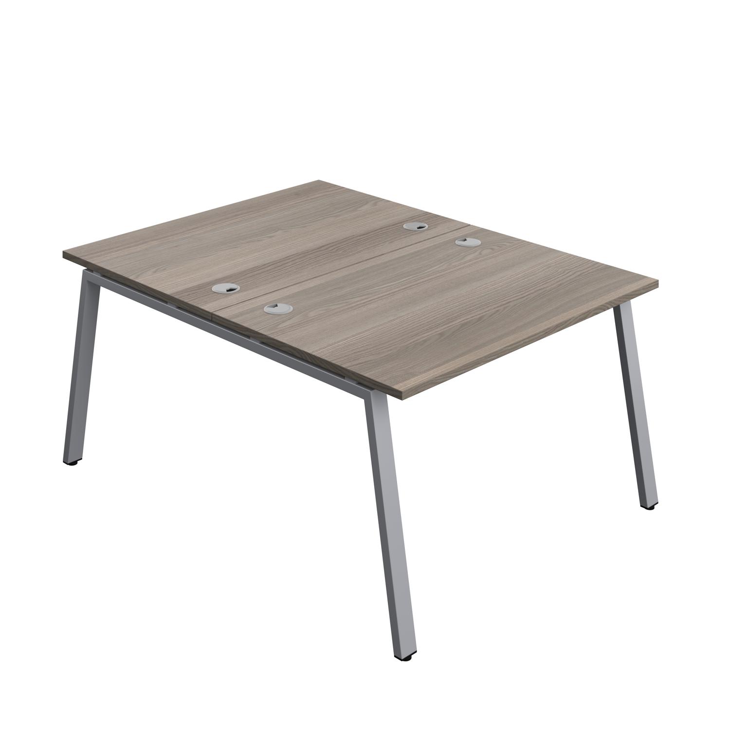 Synergy Bench with Cable Ports: 2 Person : A-Frame Leg : 1200 800 Grey Oak/Silver