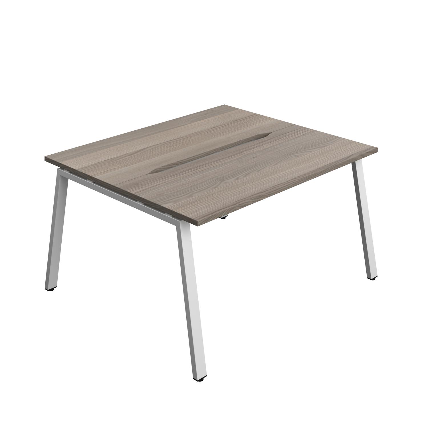 Synergy Bench with Cut Out: 2 Person : A-Frame Leg : 1400 700 Grey Oak/Silver