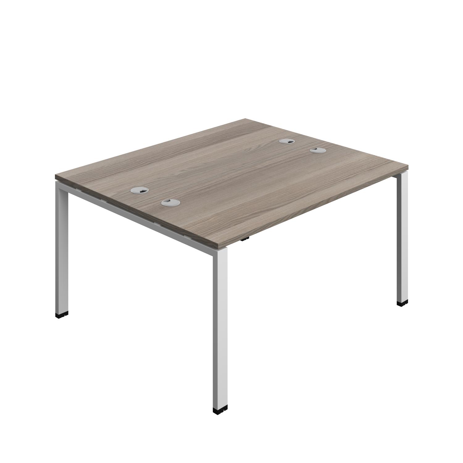 Synergy Bench with Cable Ports: 2 Person : Goal Post Leg : 1400 700 Grey Oak/Silver