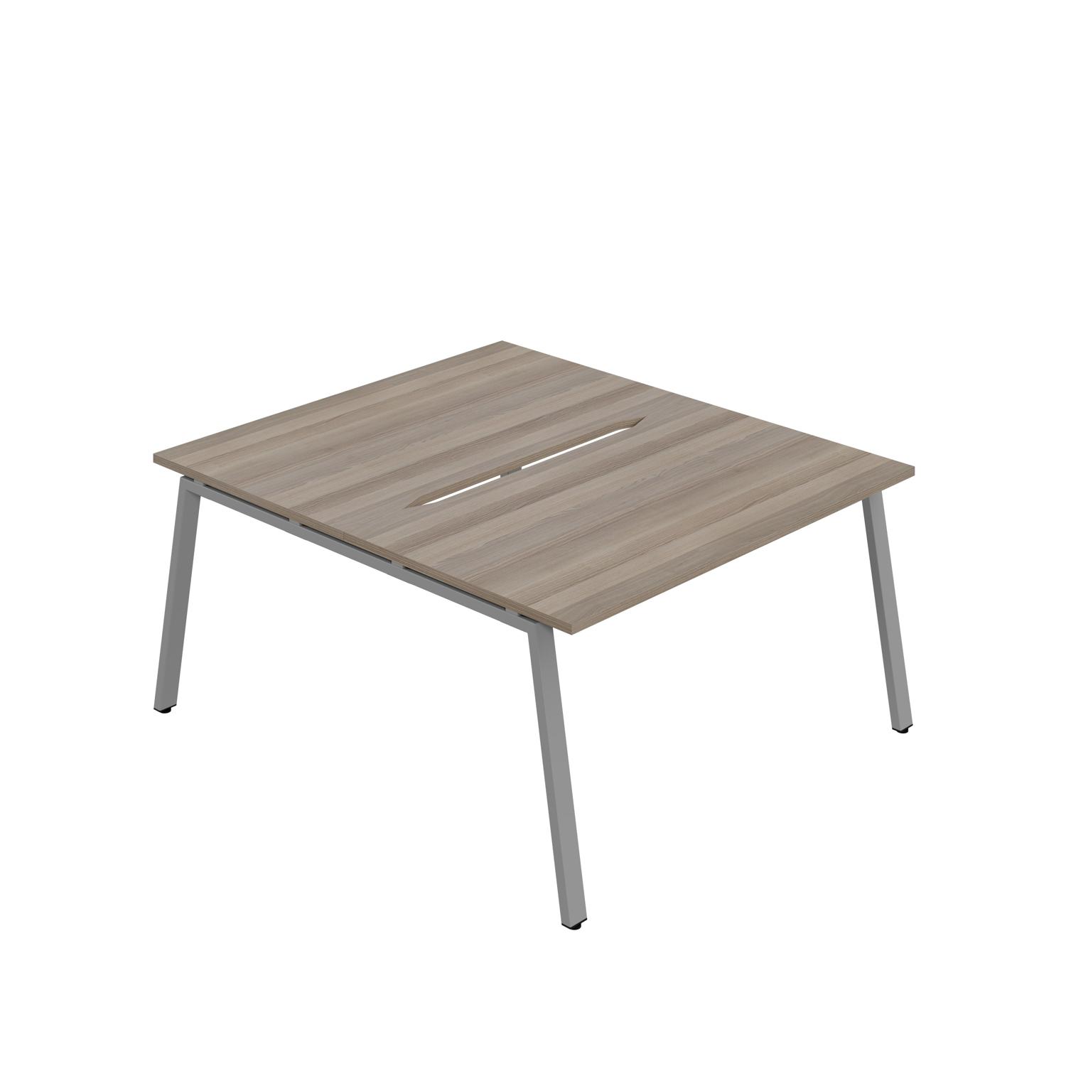 Synergy Bench with Cut Out: 2 Person : A-Frame Leg : 1400 800 Grey Oak/Silver