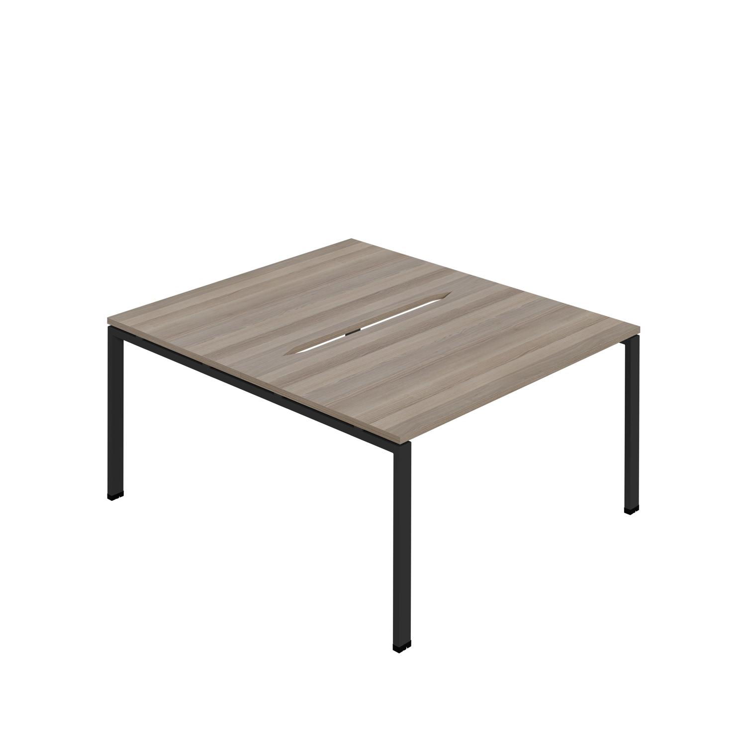 Synergy Bench with Cut Out: 2 Person : Goal Post Leg : 1400 800 Grey Oak/Black