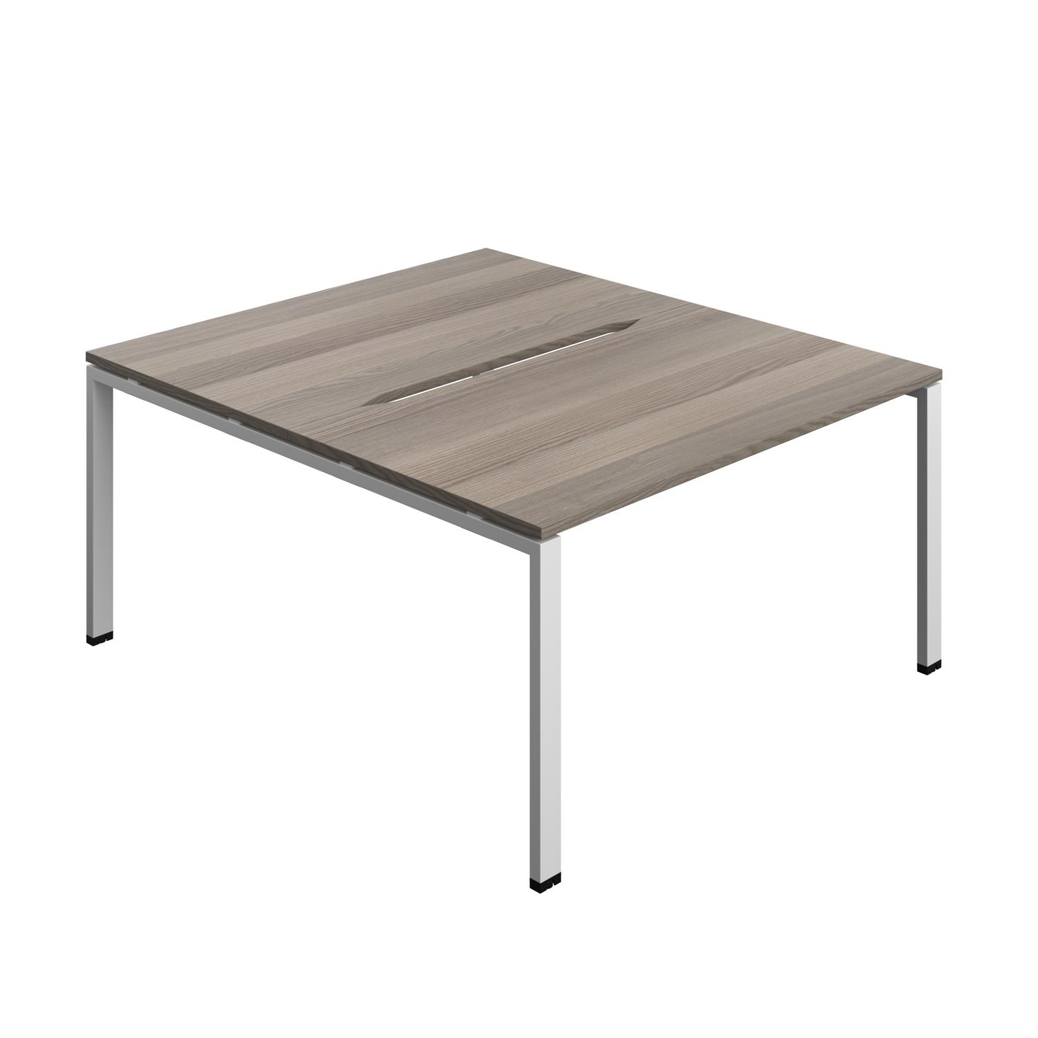 Synergy Bench with Cut Out: 2 Person : Goal Post Leg : 1400 800 Grey Oak/Silver