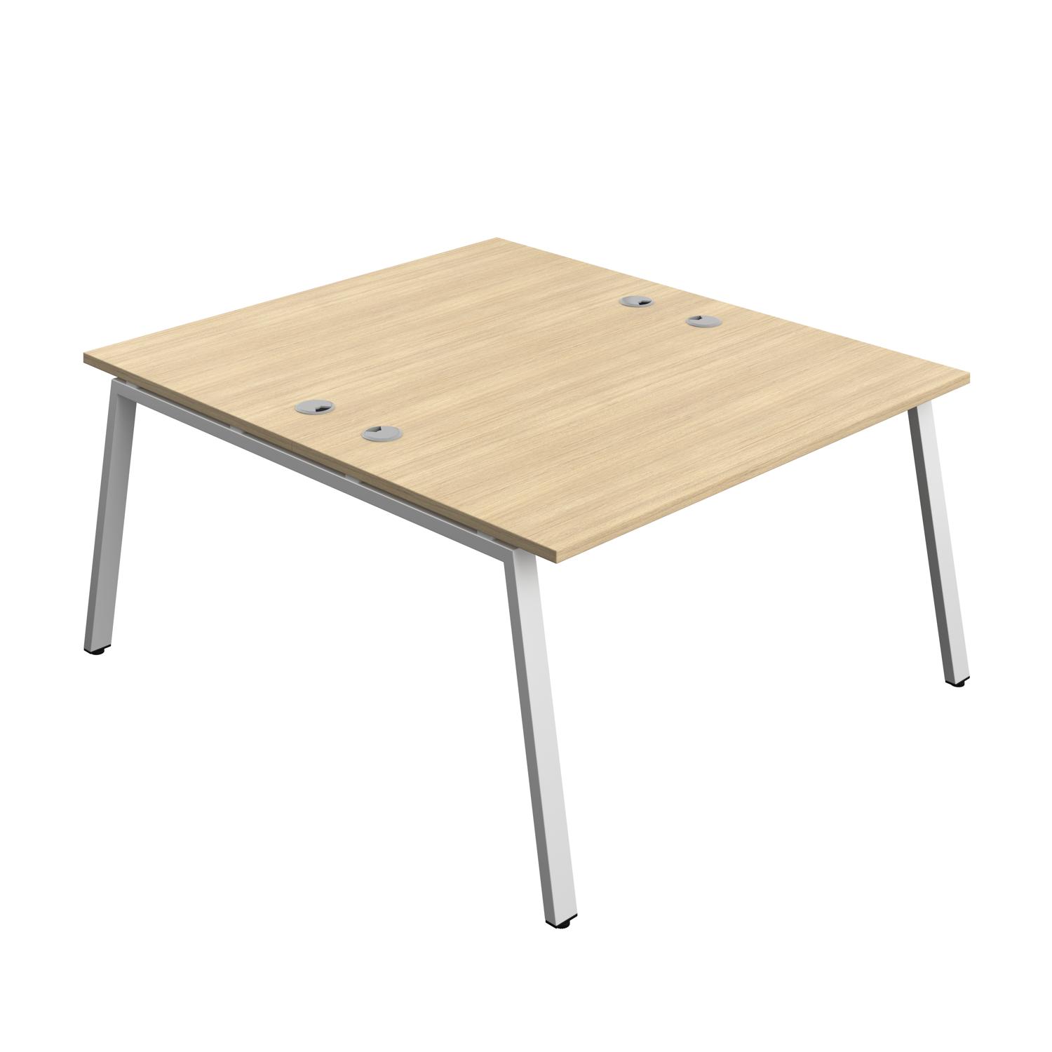 Synergy Bench with Cable Ports: 2 Person : A-Frame Leg : 1400 800 Nova Oak/Silver