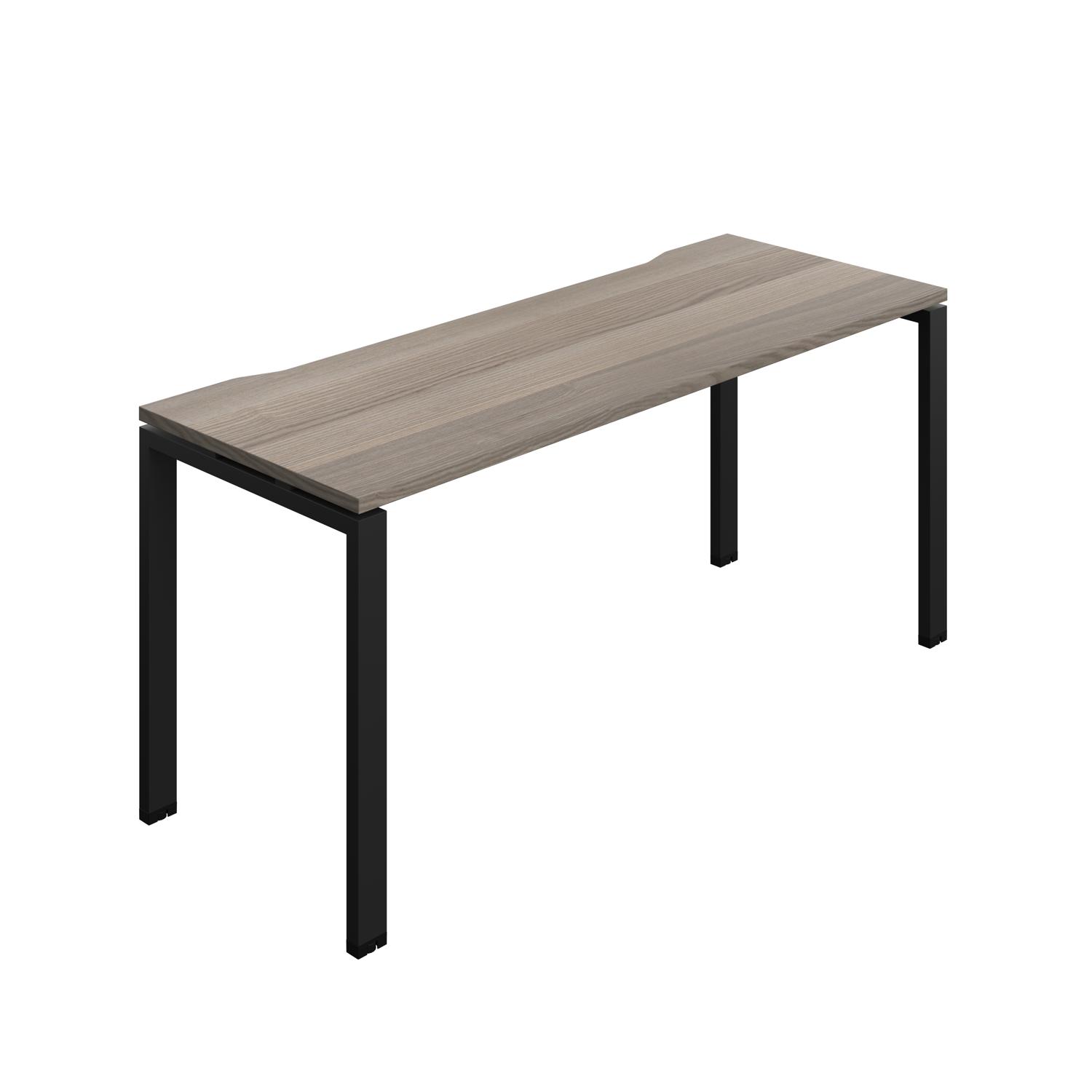 Synergy Bench with Cut Out: 1 Person : Goal Post Leg : 1600 600 Grey Oak/Black
