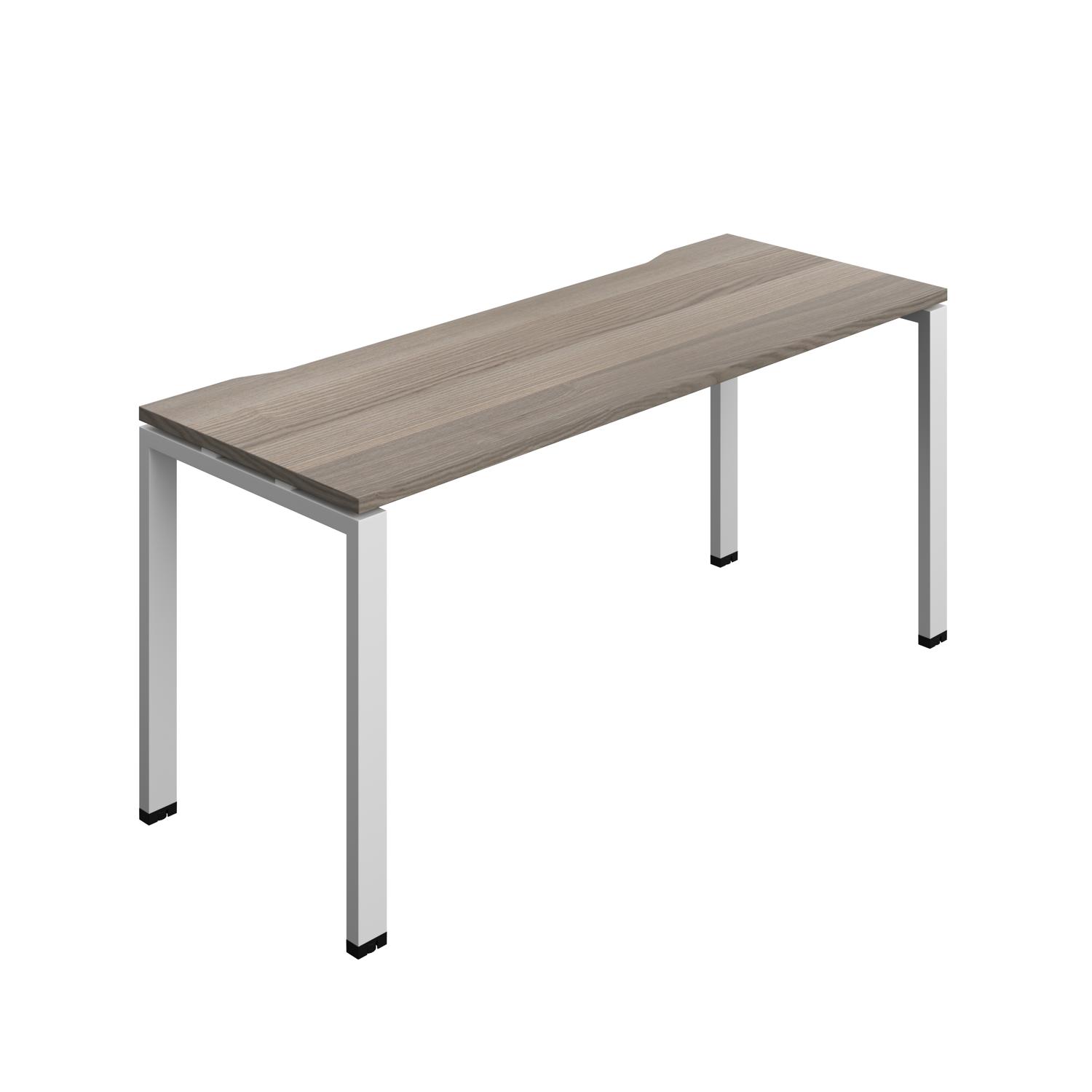 Synergy Bench with Cut Out: 1 Person : Goal Post Leg : 1600 700 Grey Oak/Silver