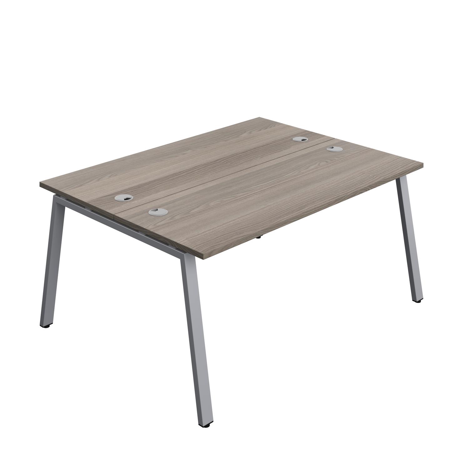 Synergy Bench with Cable Ports: 2 Person : A-Frame Leg : 1600 700 Grey Oak/Silver