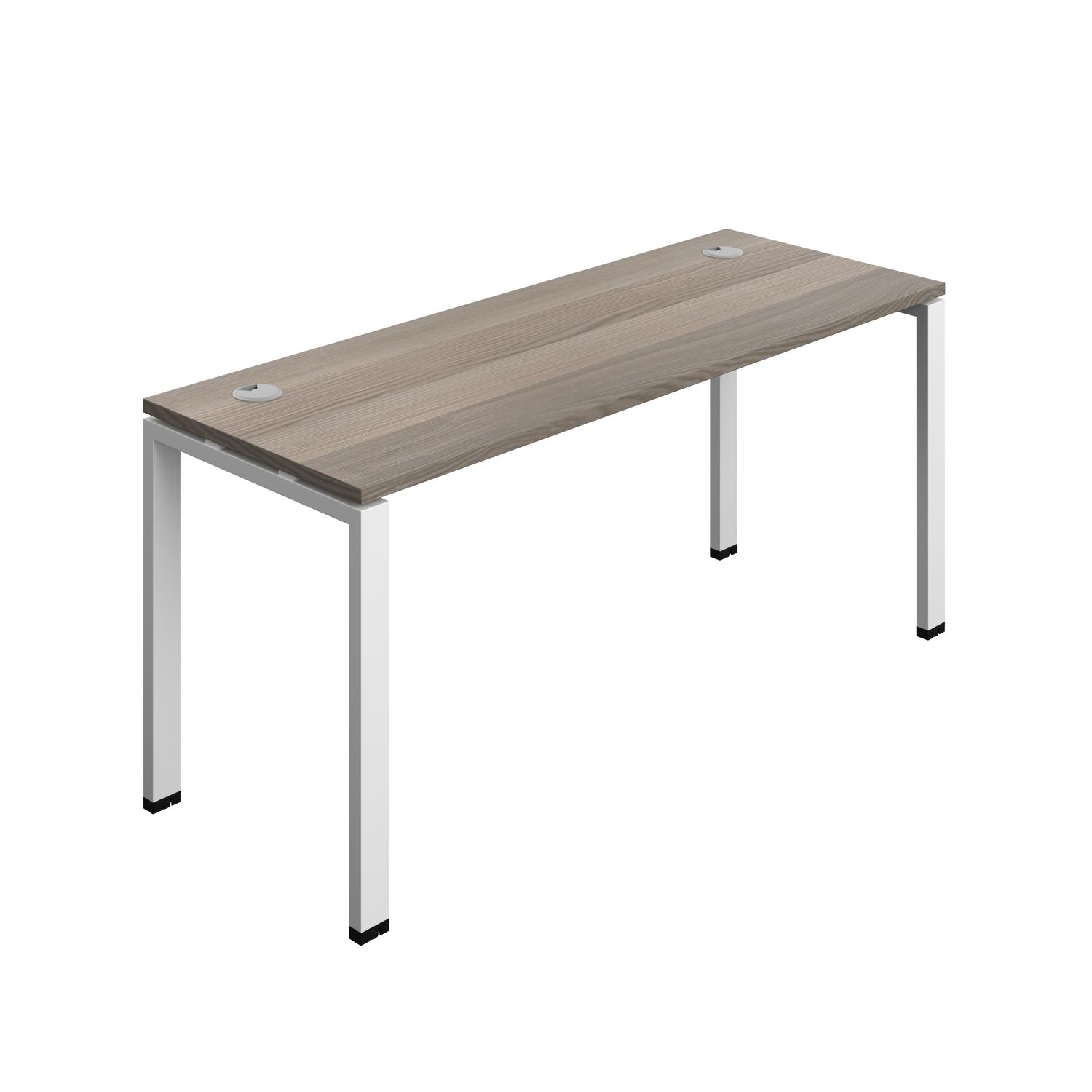Synergy Bench with Cable Ports: 1 Person : Goal Post Leg : 1600 700 Grey Oak/White