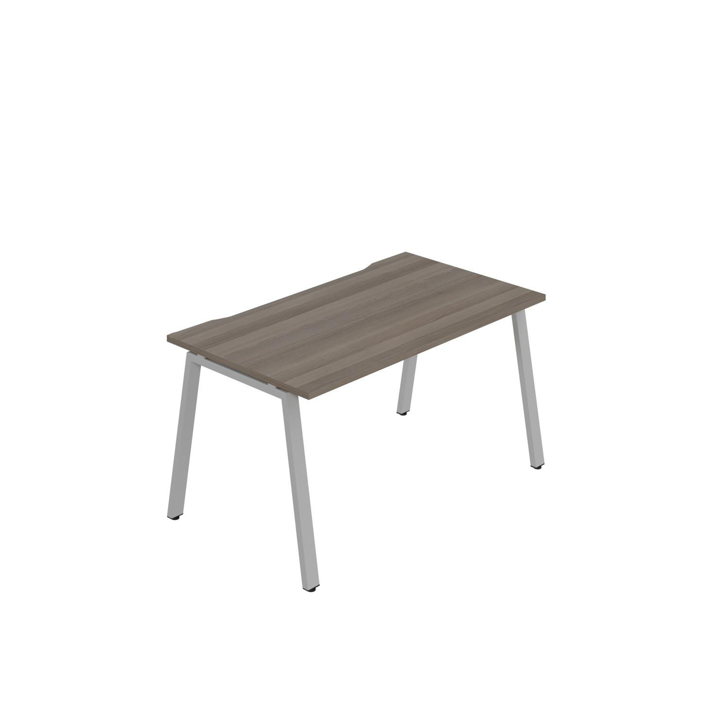 Synergy Bench with Cut Out: 1 Person : A-Frame Leg : 1600 800 Grey Oak/Silver Synergy Bench with Cut Out: 1 Person : A-Frame Leg : 1600 800 Grey Oak/Silver