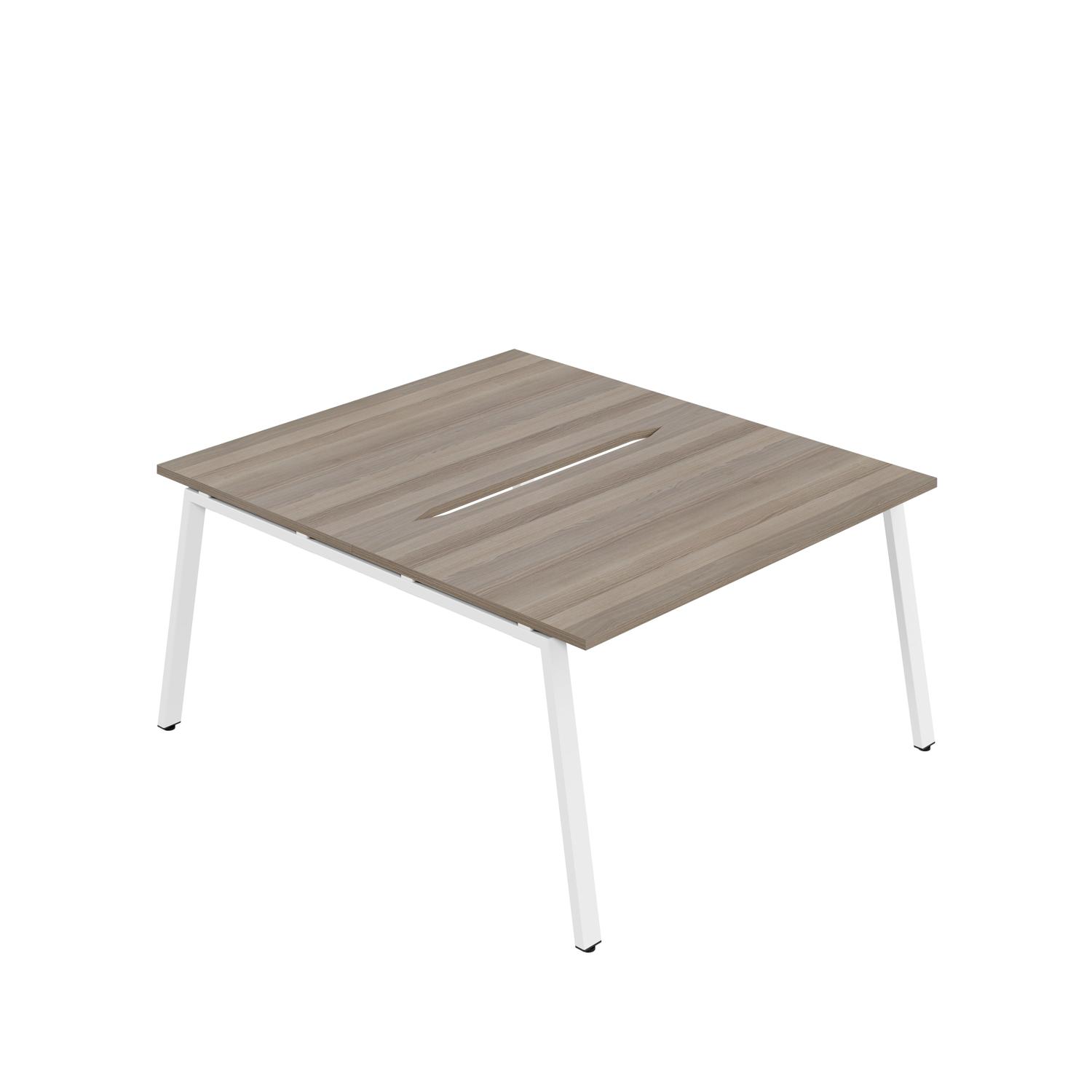 Synergy Bench with Cut Out: 2 Person : A-Frame Leg : 1600 800 Grey Oak/White Synergy Bench with Cut Out: 2 Person : A-Frame Leg : 1600 800 Grey Oak/White