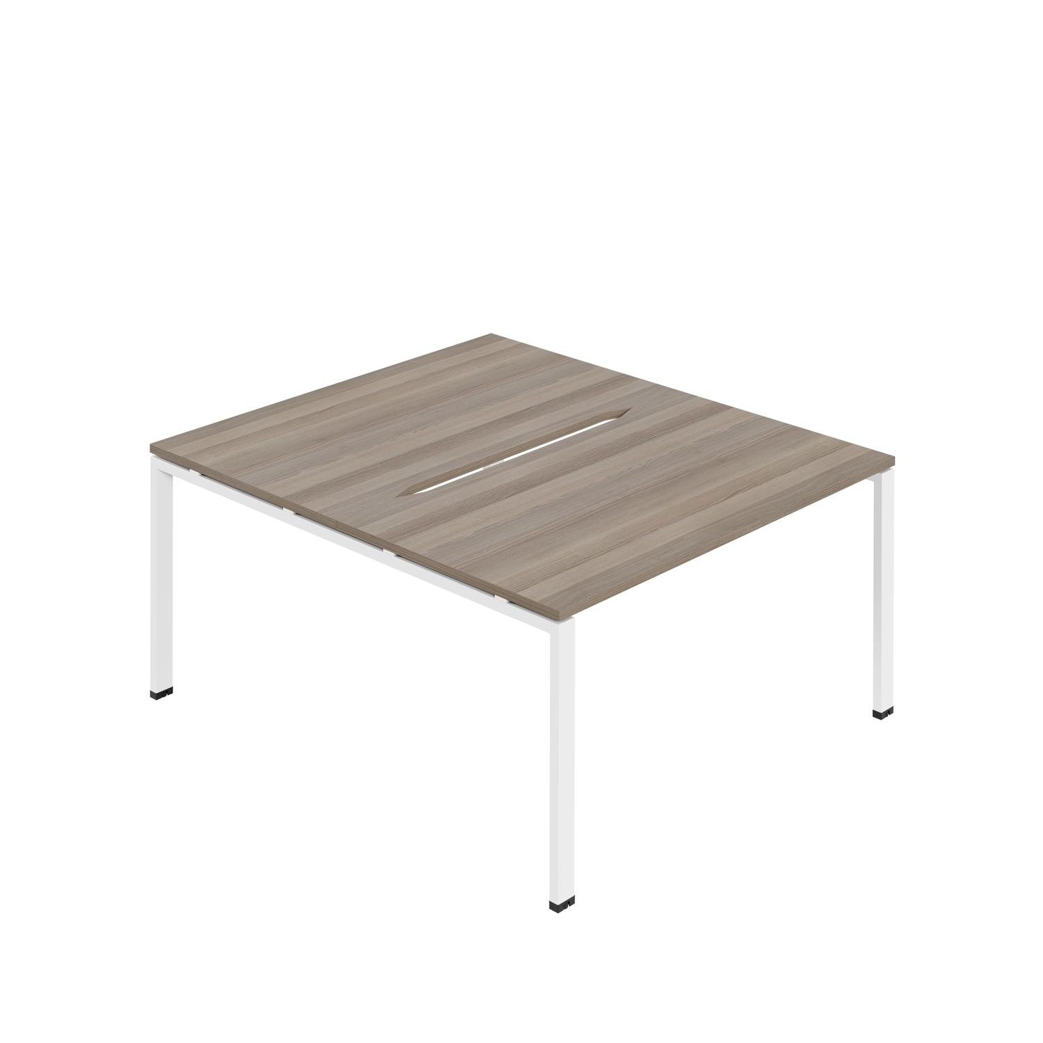 Synergy Bench with Cut Out: 2 Person : Goal Post Leg : 1600 800 Grey Oak/White