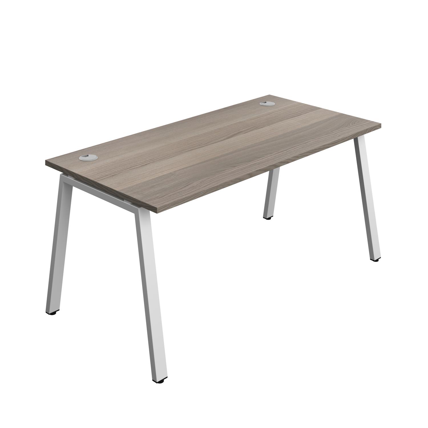 Synergy Bench with Cable Ports: 1 Person : A-Frame Leg : 1600 800 Grey Oak/Silver