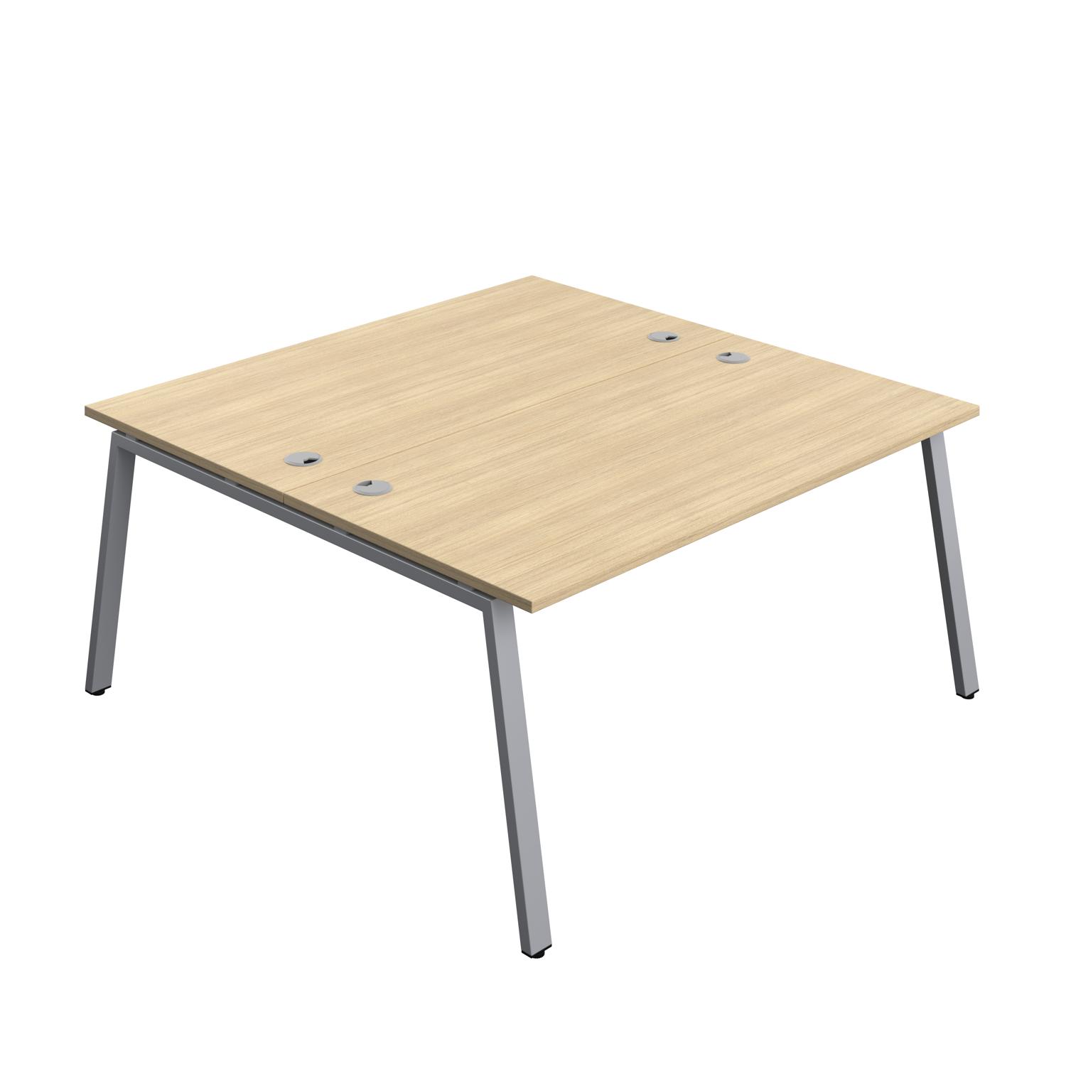 Synergy Bench with Cable Ports: 2 Person : A-Frame Leg : 1600 800 Nova Oak/Silver