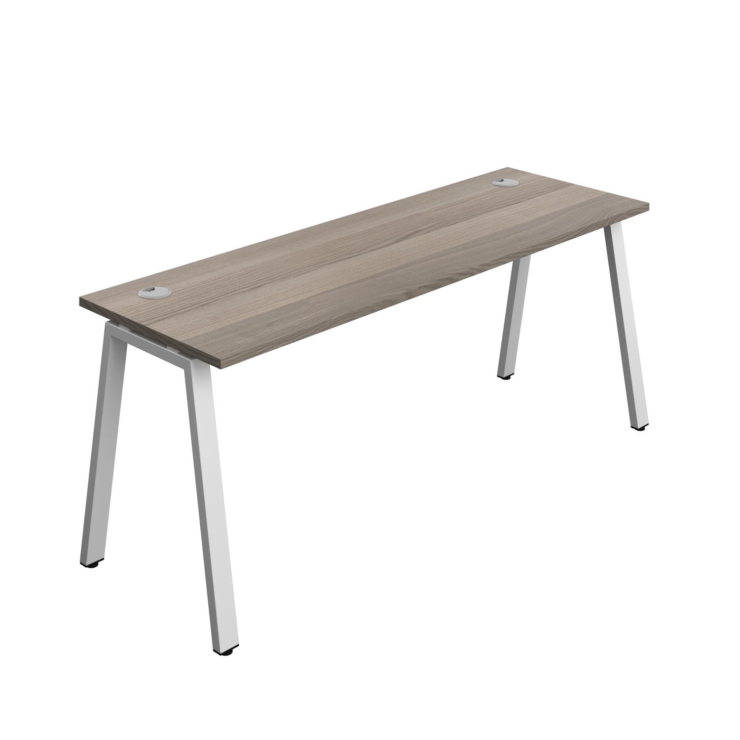 Synergy Bench with Cable Ports: 1 Person : A-Frame Leg : 1800 600 Grey Oak/Silver