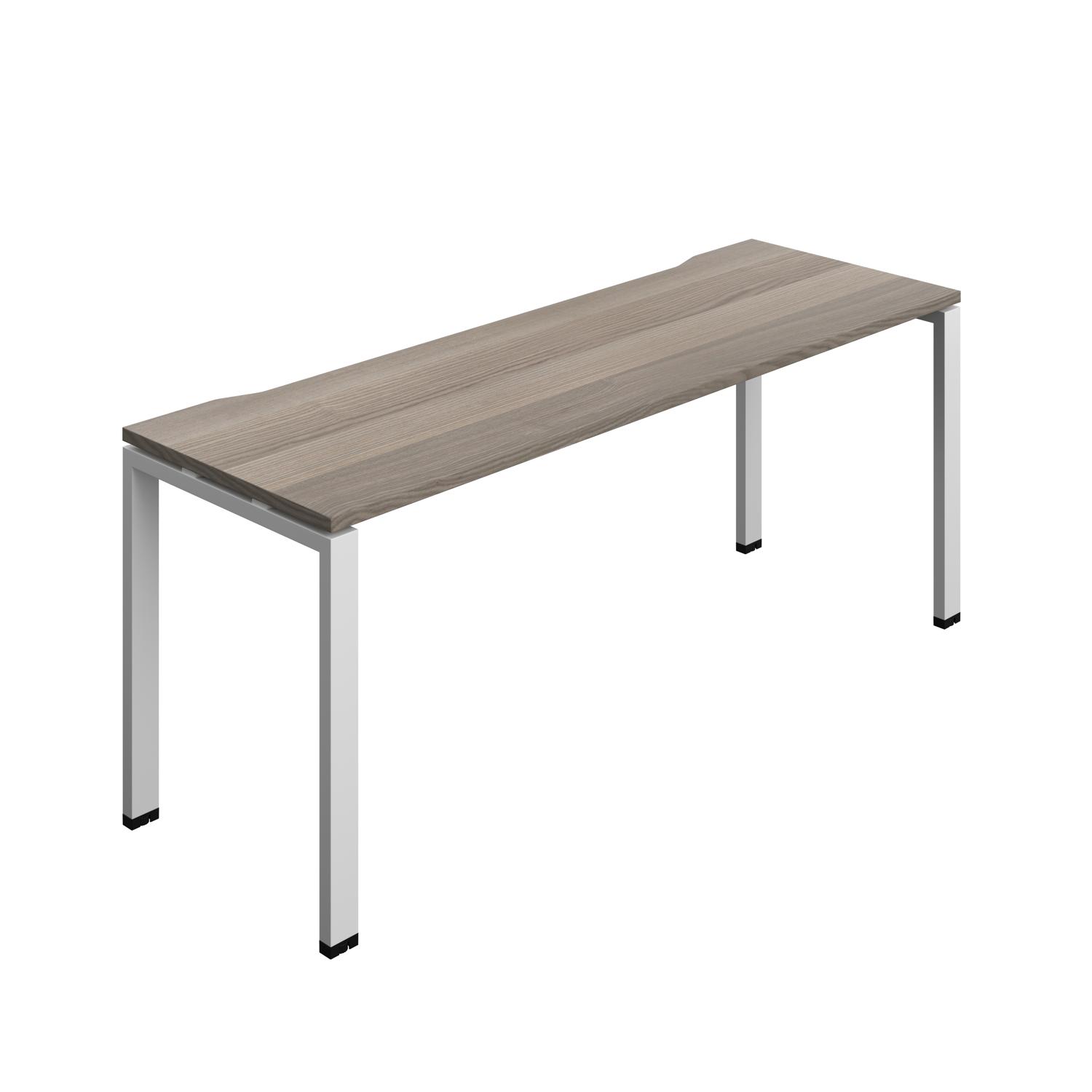 Synergy Bench with Cut Out: 1 Person : Goal Post Leg : 1800 700 Grey Oak/Silver