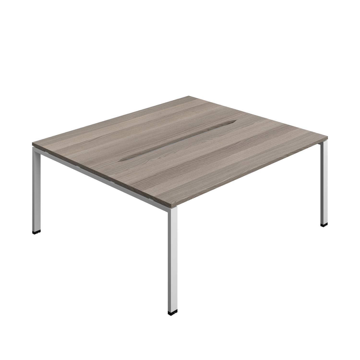 Synergy Bench with Cut Out: 2 Person : Goal Post Leg : 1800 800 Grey Oak/Silver