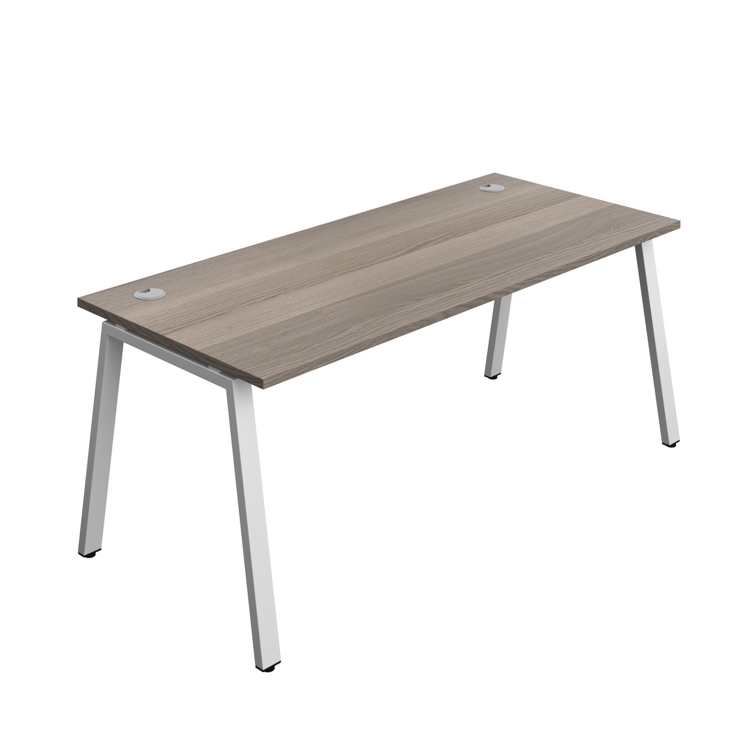 Synergy Bench with Cable Ports: 1 Person : A-Frame Leg : 1800 800 Grey Oak/Silver